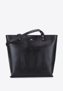 Trapéz alakú gyíkbőr textúrájú bőr shopper táska, fekete, 15-4-241-1, Fénykép 1