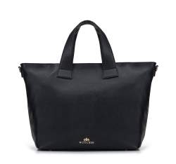 Trapéz alakú női bőr shopper táska, fekete, 95-4E-021-1, Fénykép 1