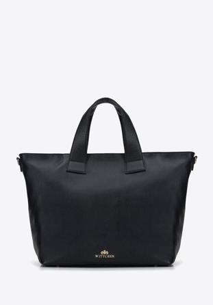 Trapéz alakú női bőr shopper táska, fekete, 95-4E-021-1, Fénykép 1
