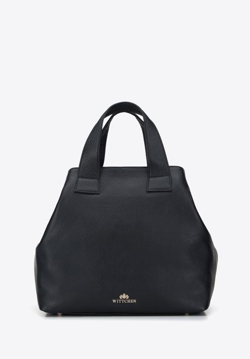Trapéz alakú női bőr shopper táska, fekete, 95-4E-021-1, Fénykép 2