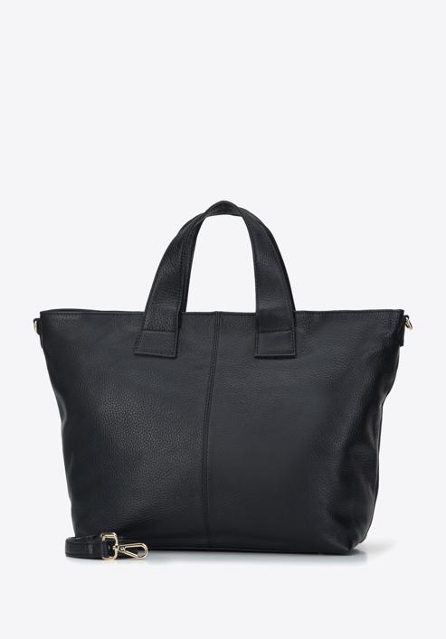 Trapéz alakú női bőr shopper táska, fekete, 95-4E-021-1, Fénykép 3