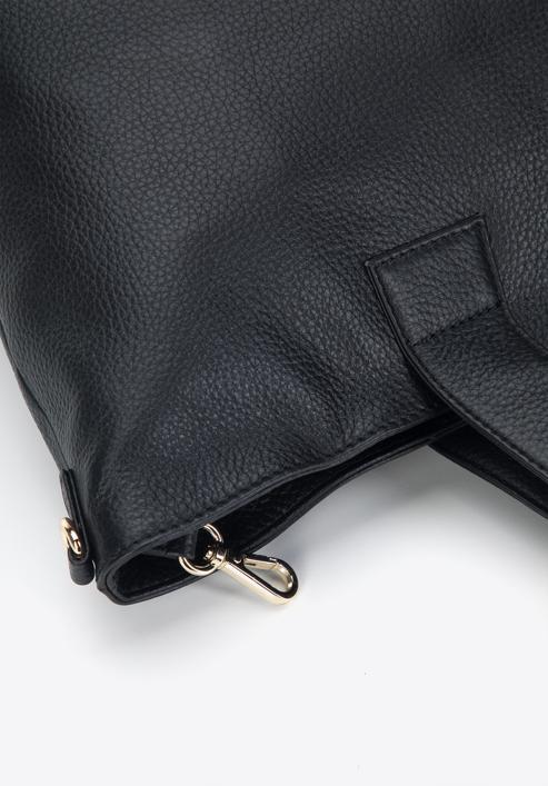 Trapéz alakú női bőr shopper táska, fekete, 95-4E-021-1, Fénykép 5