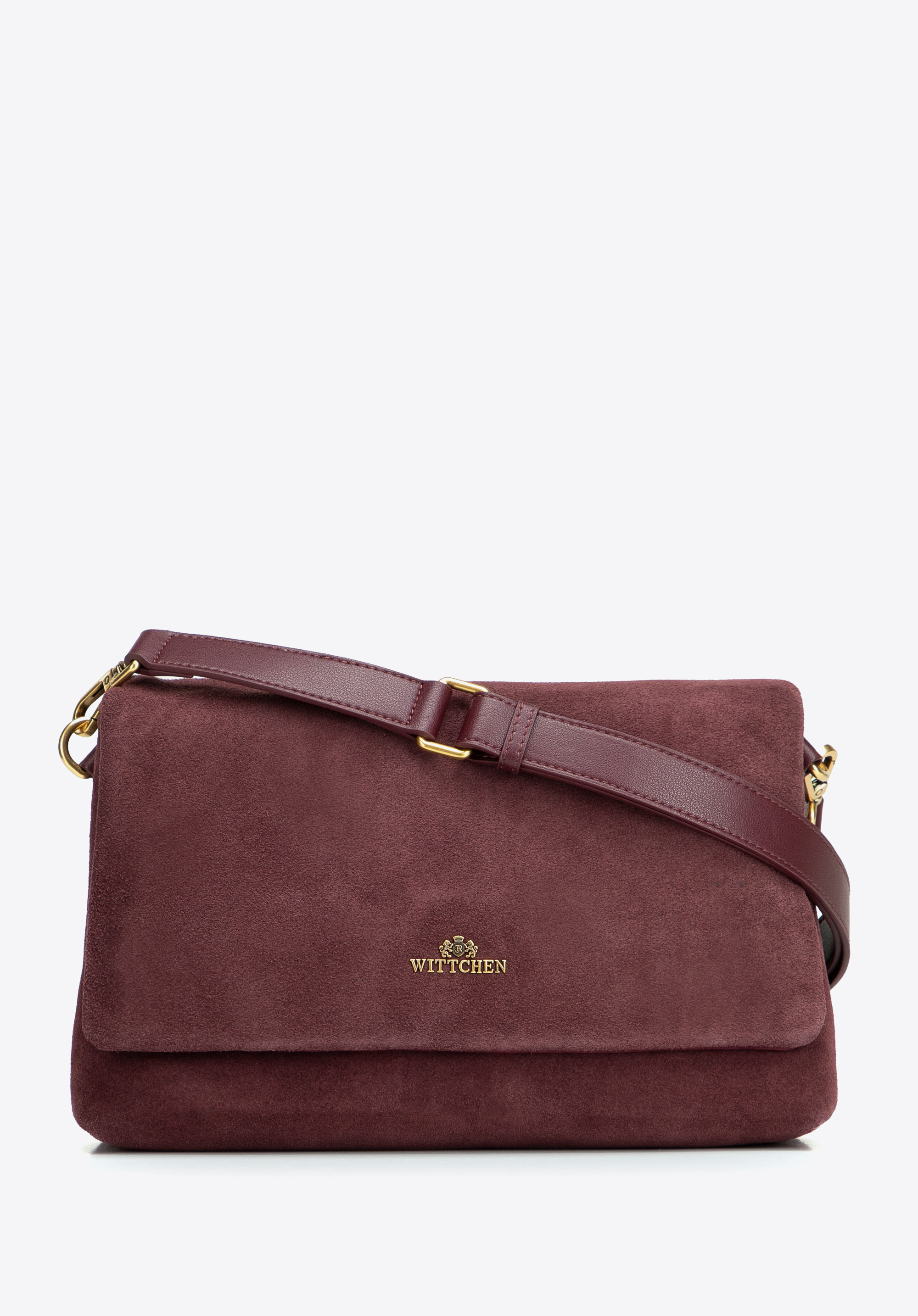 Dámská dvoukomorová semišová crossbody kabelka, burgundová, 103-4E-632-3, Obrázek 1