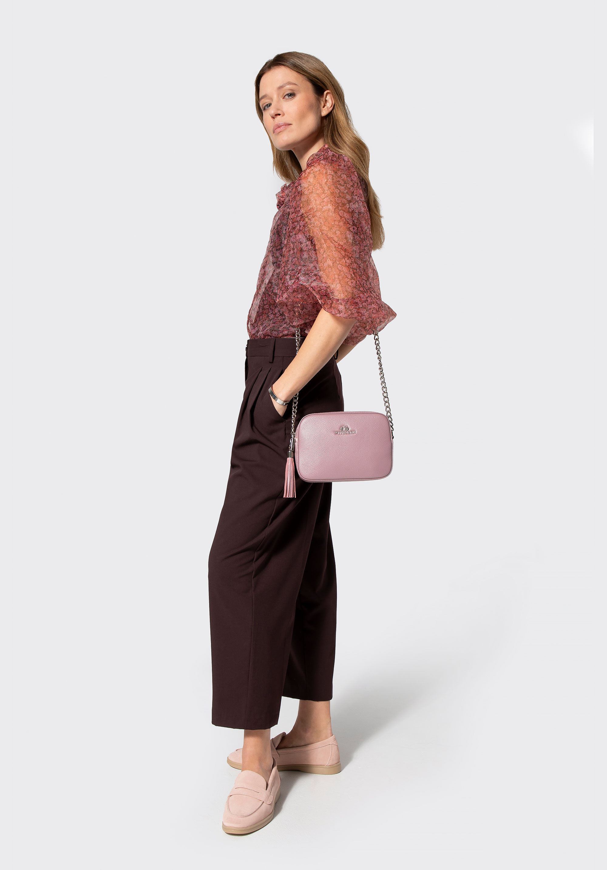 Dámská řetízková kožená crossbody kabelka, fialová, 29-4E-015-F, Obrázek 1