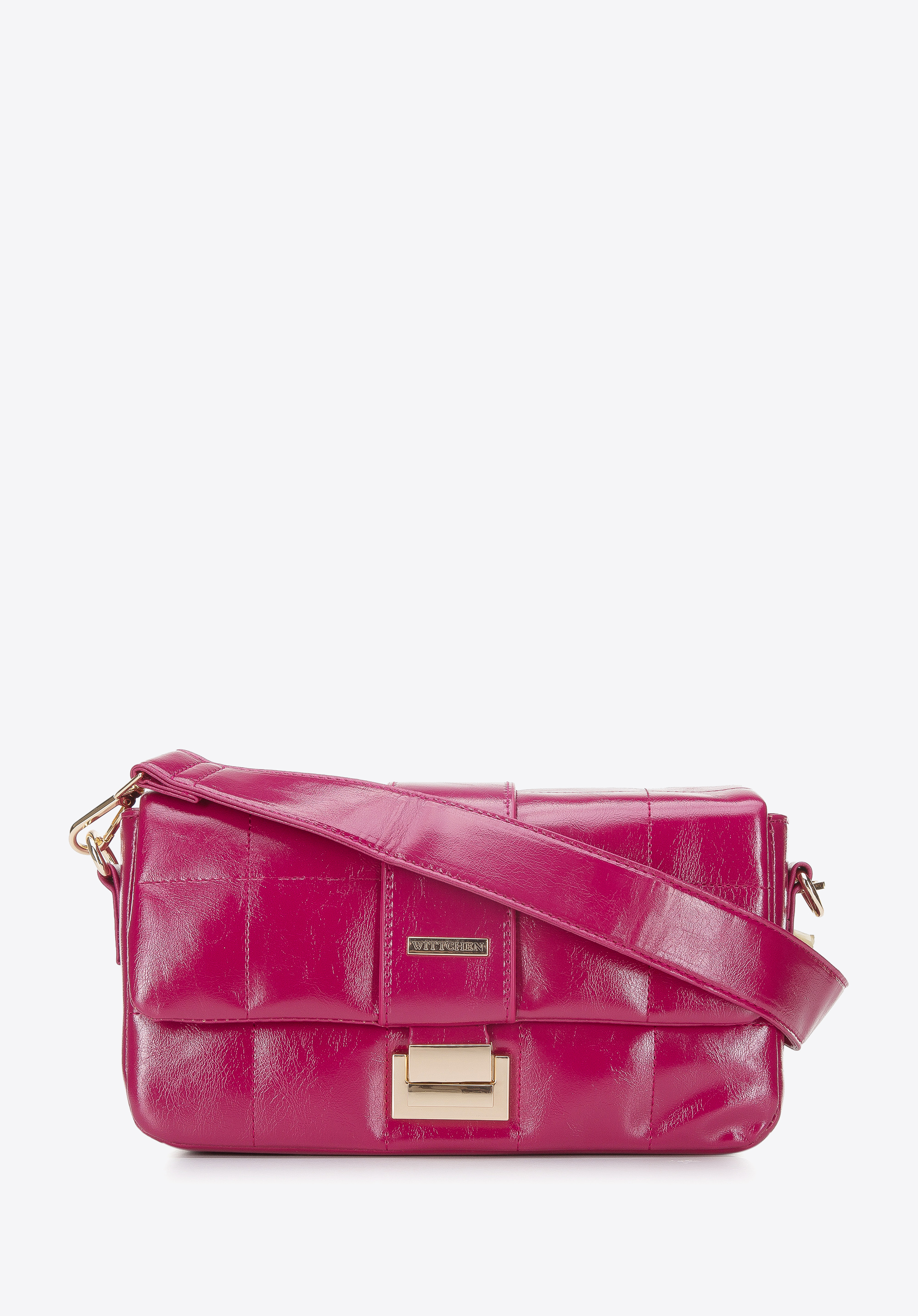 Damenhandtasche aus glänzendem, gestepptem Öko-Leder