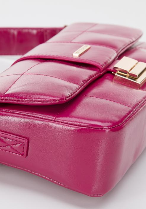 Damenhandtasche aus glänzendem, gestepptem Öko-Leder, Fuchsia, 94-4Y-415-0, Bild 5
