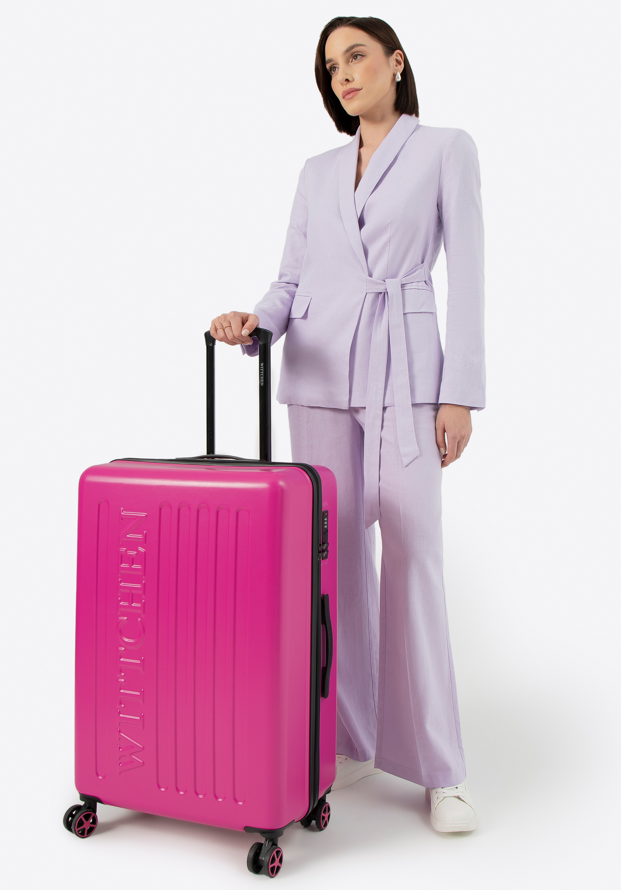 Großer ABS-Koffer mit geprägtem Logo, Fuchsia, 56-3A-503-34, Bild 1