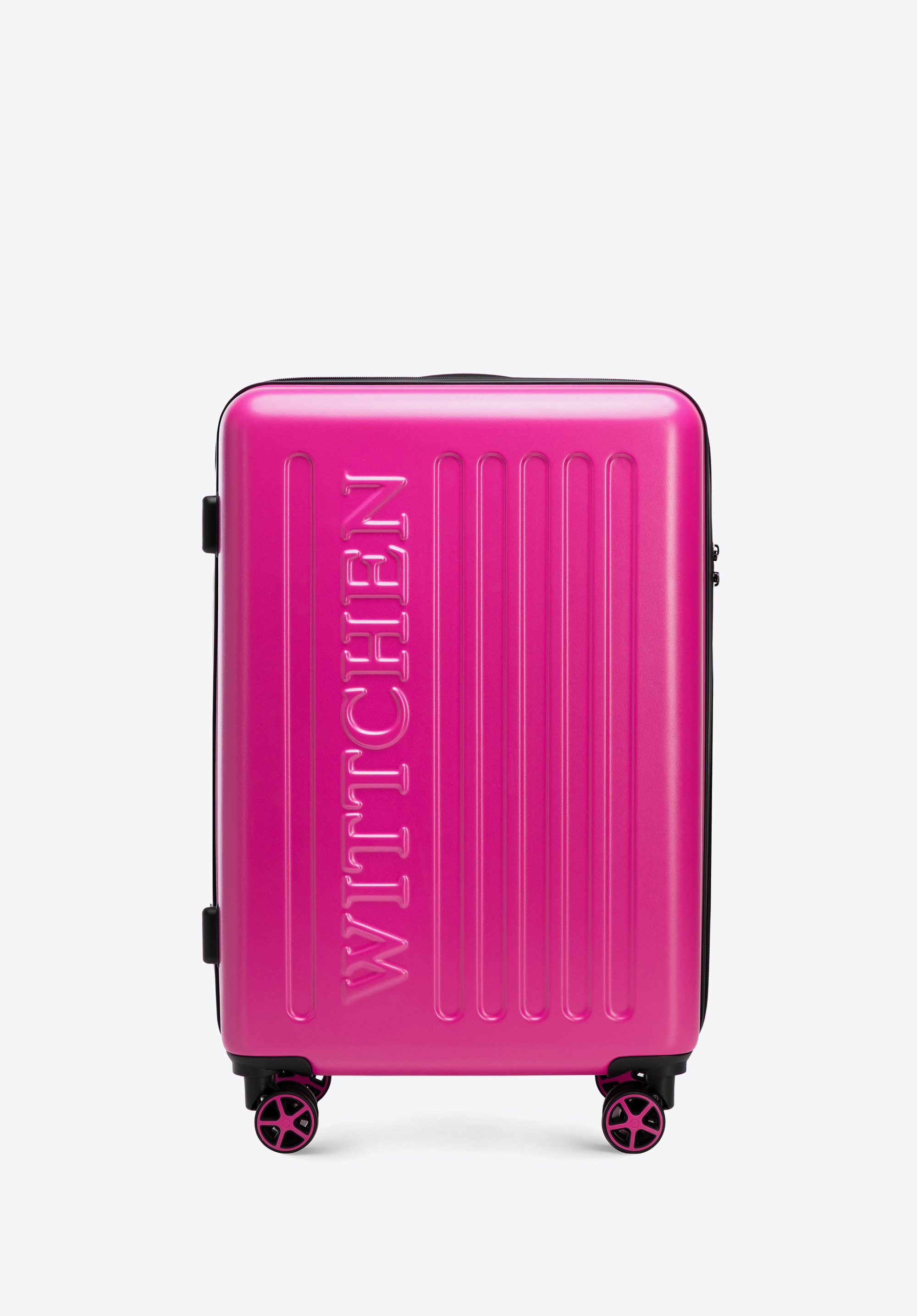 Mittelgroßer Koffer mit geprägtem Logo, Fuchsia, 56-3A-502-34, Bild 1