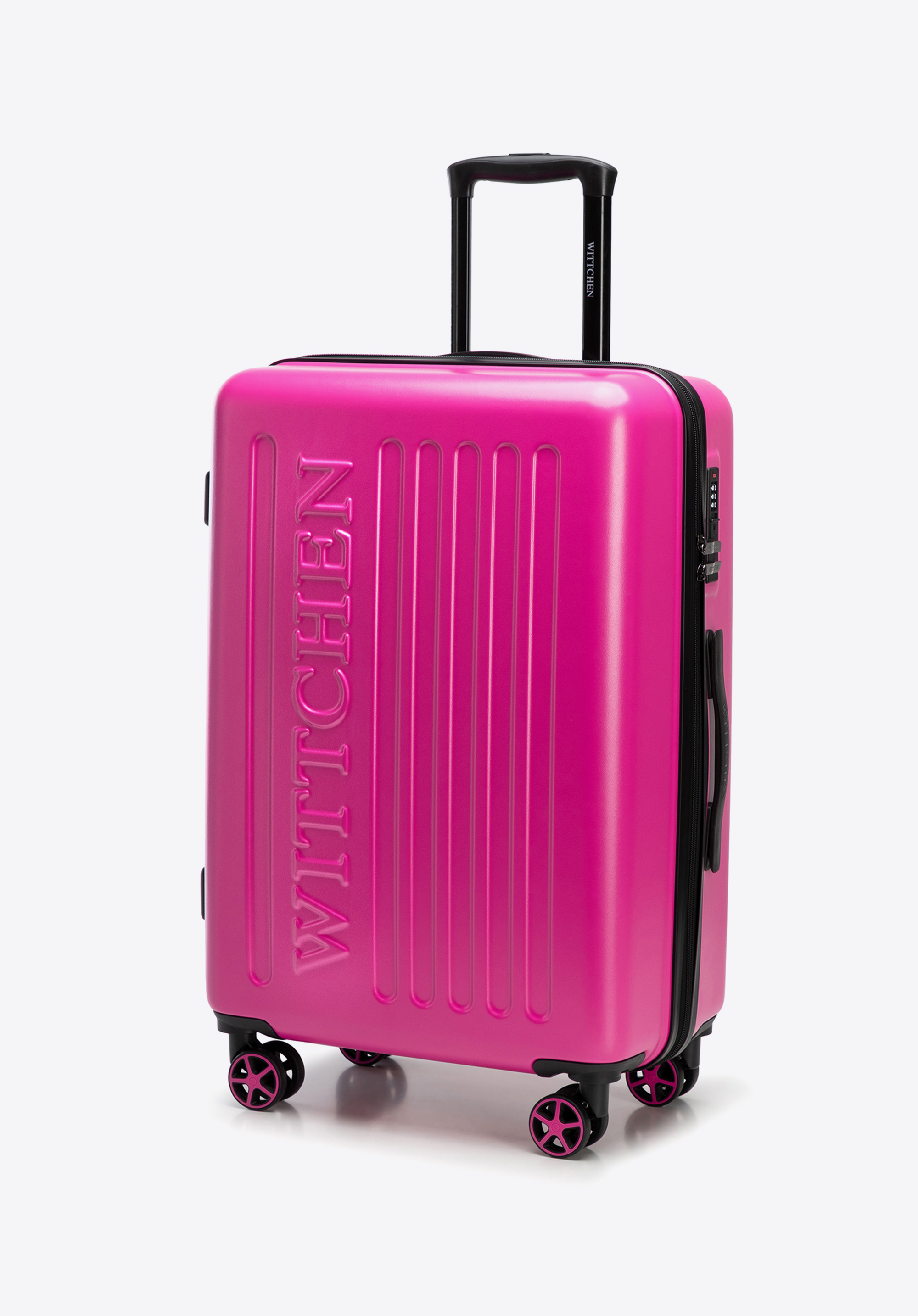 Mittelgroßer Koffer mit geprägtem Logo, Fuchsia, 56-3A-502-34, Bild 1