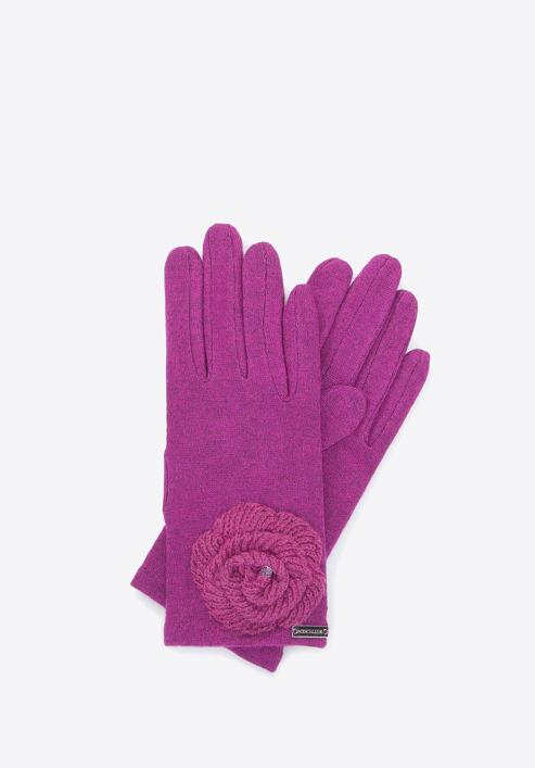 Mănuși de damă cu o floare tricotată, fucsia, 47-6-119-F-U, Fotografie 1