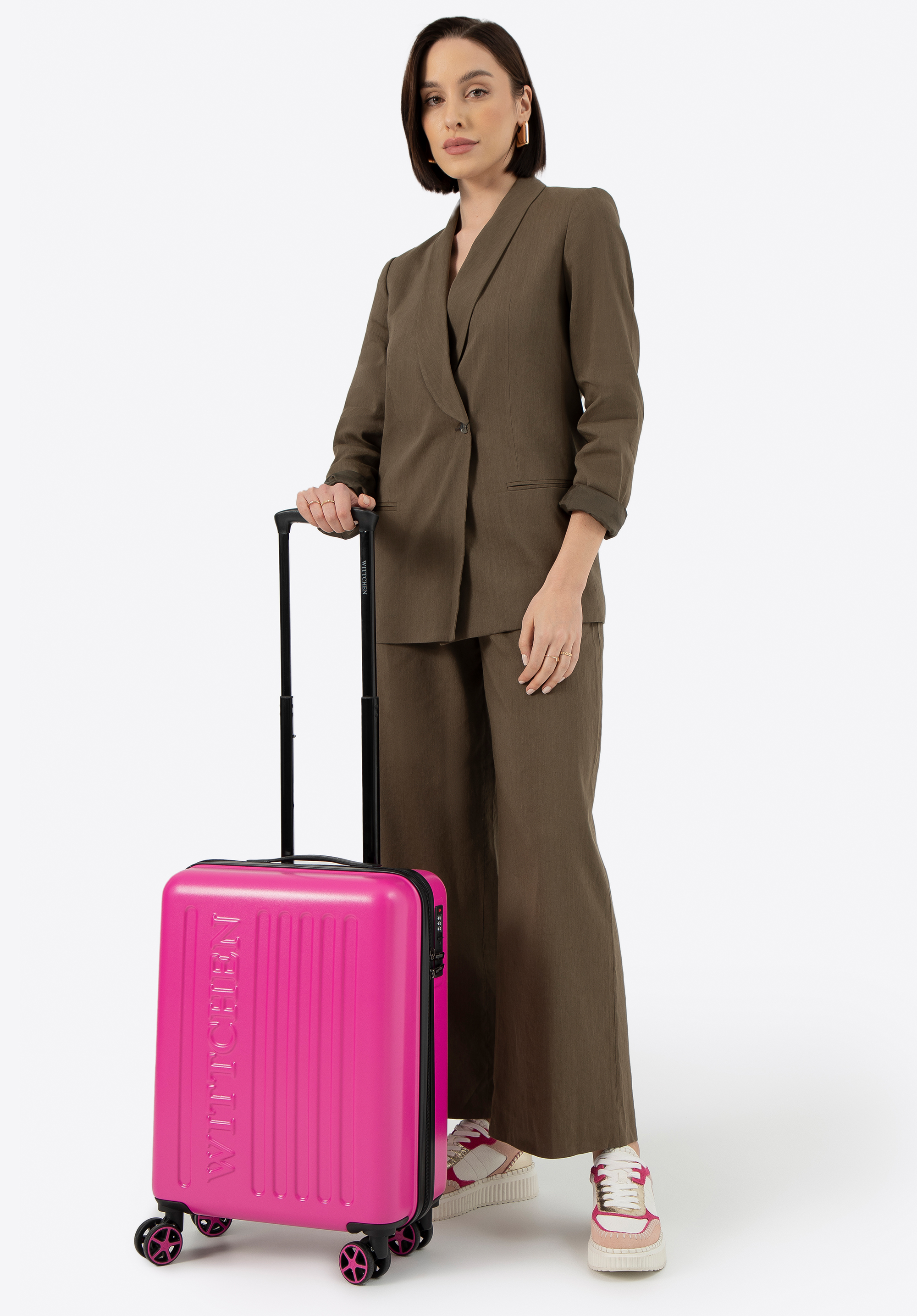Valiză ABS pentru cabină cu logo în relief, fucsia, 56-3A-501-34, Fotografie 1