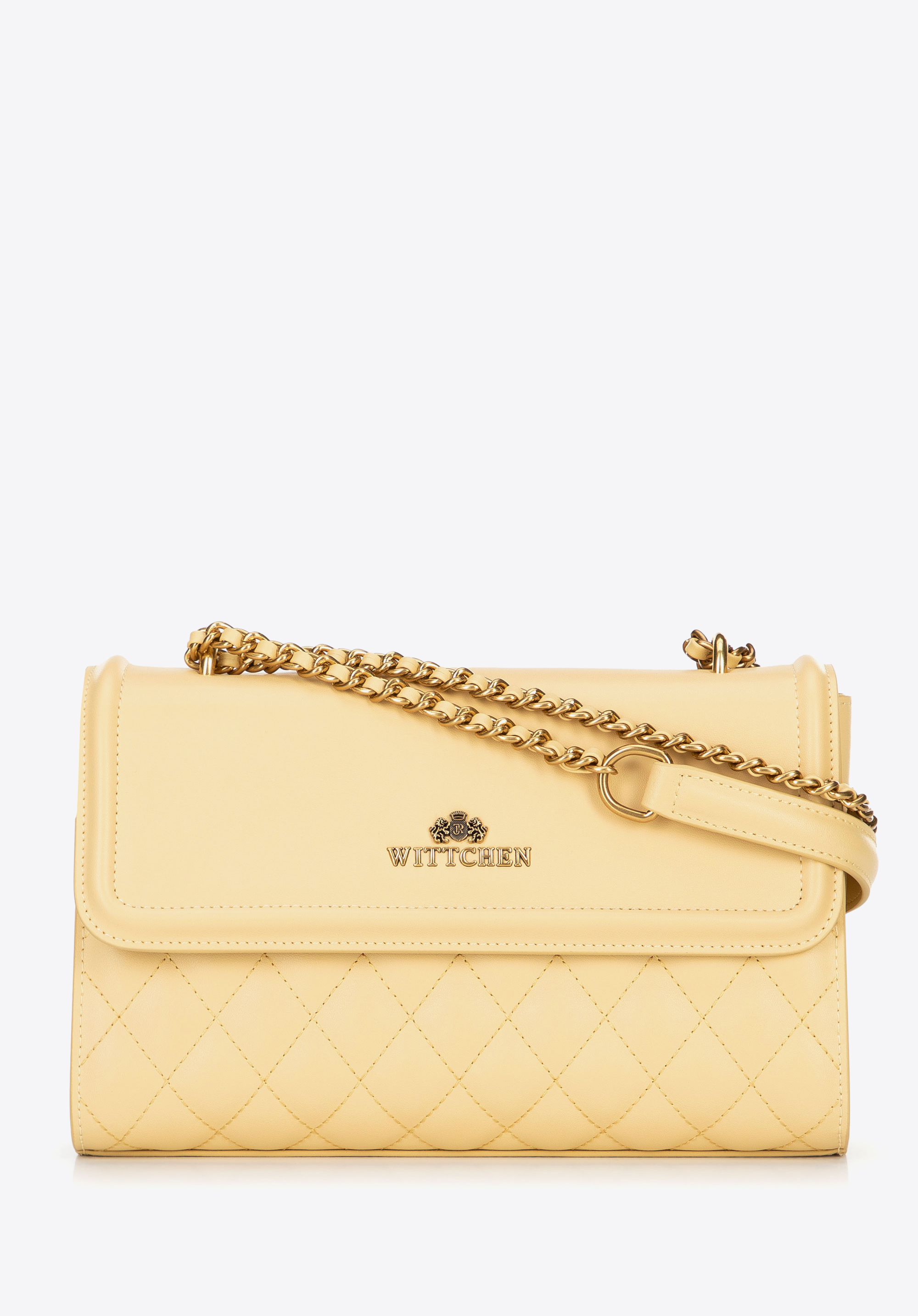 Geantă crossbody din piele, cu lanț, galben, 100-4E-205-Y, Fotografie 1