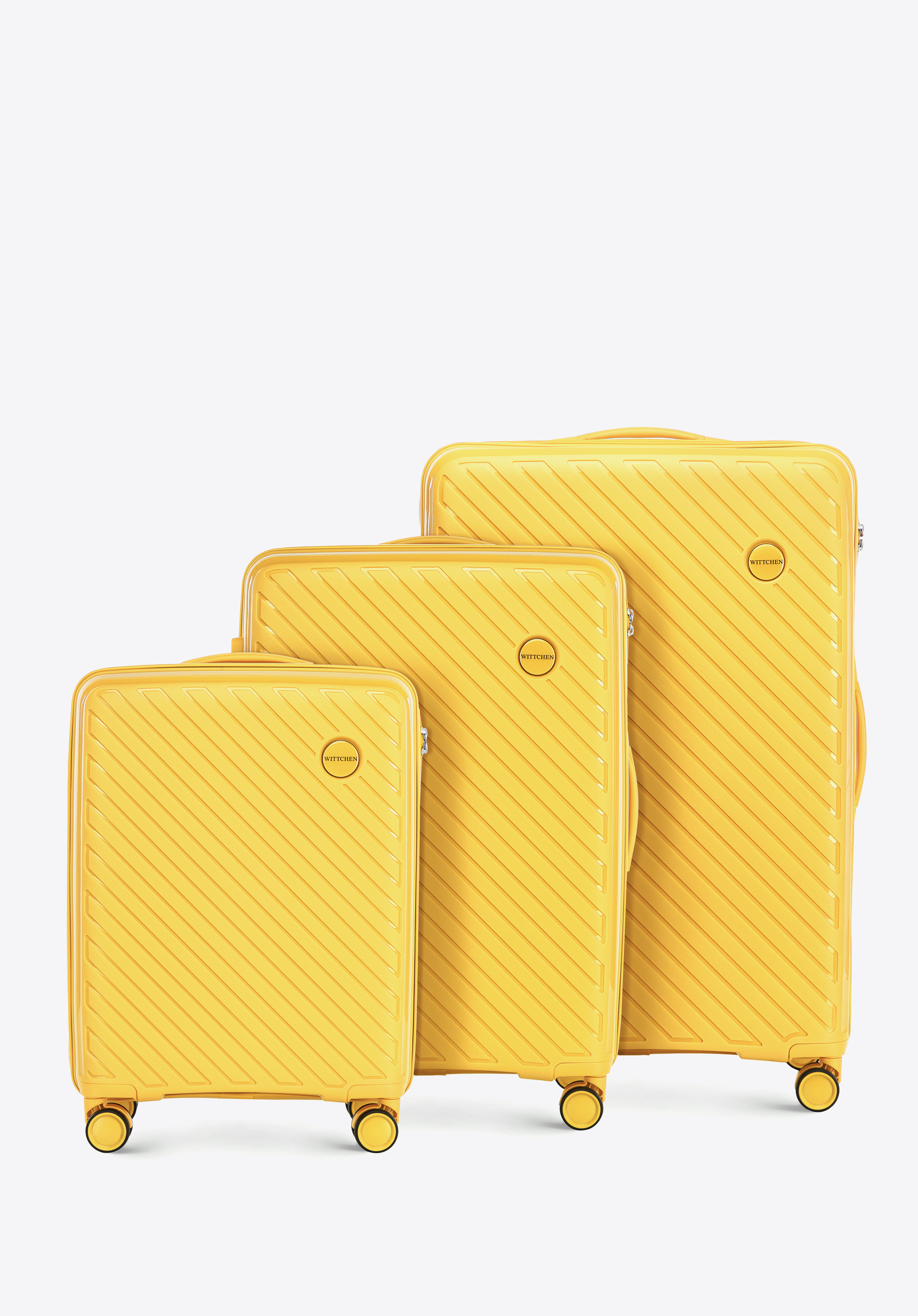 Set de valize din polipropilenă cu dungi în relief, galben, 56-3T-20S-50, Fotografie 1