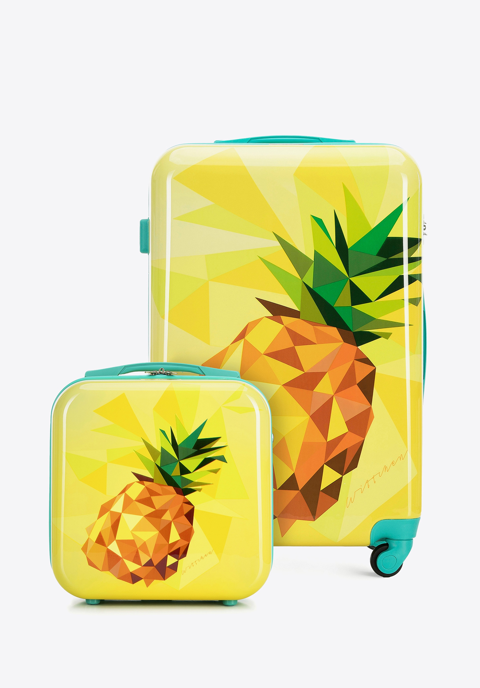 Valiză medie și trusă cosmetică din ABS imprimat, galben, 56-3A-642-55K, Fotografie 1