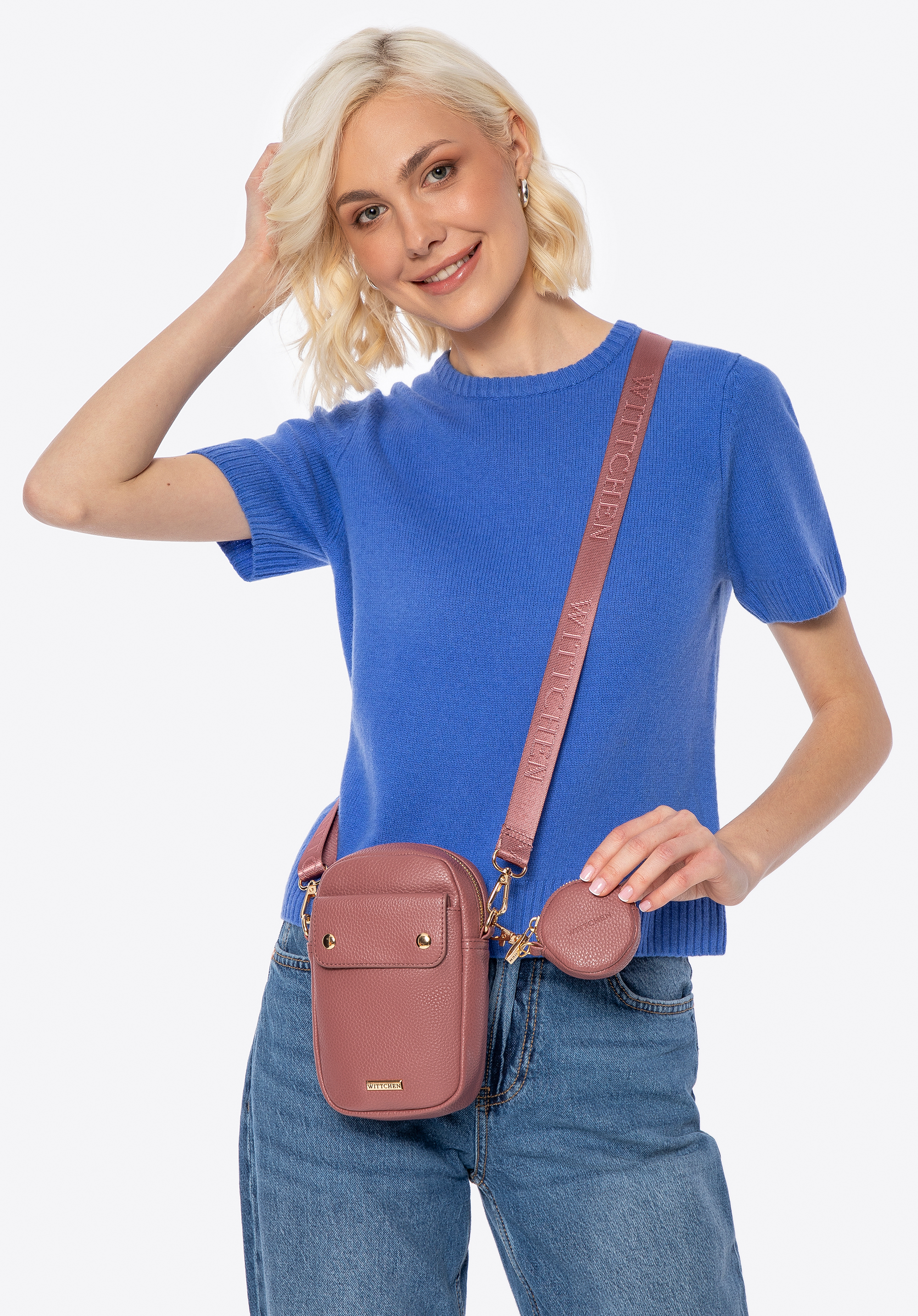 Damen-Mini-Tasche aus Öko-Leder, gedämpftes rosa, 100-2Y-011-P, Bild 1