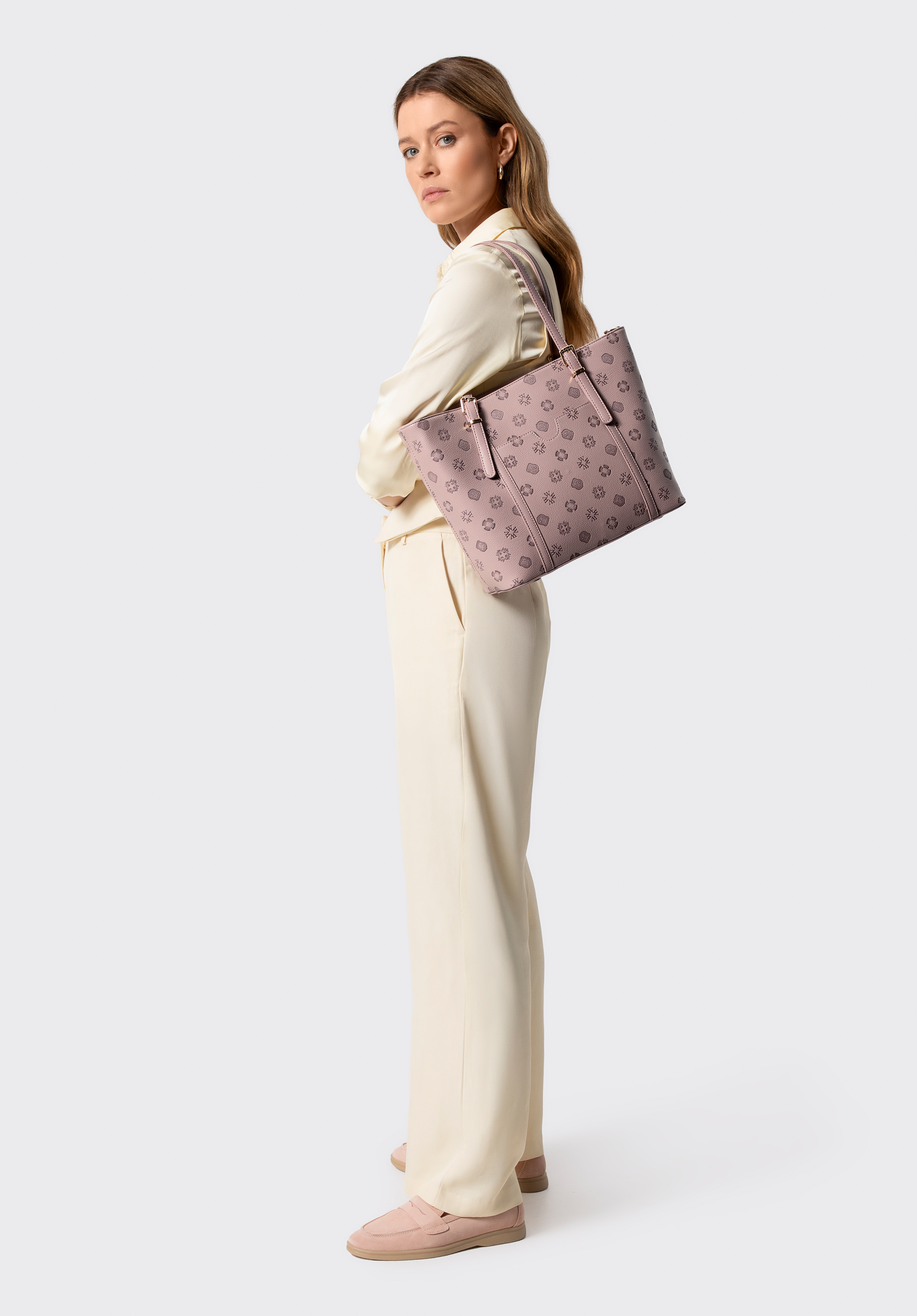 Damen-Shopper aus Kunstleder mit Prägung, gedämpftes rosa, 101-4Y-P05-P, Bild 1