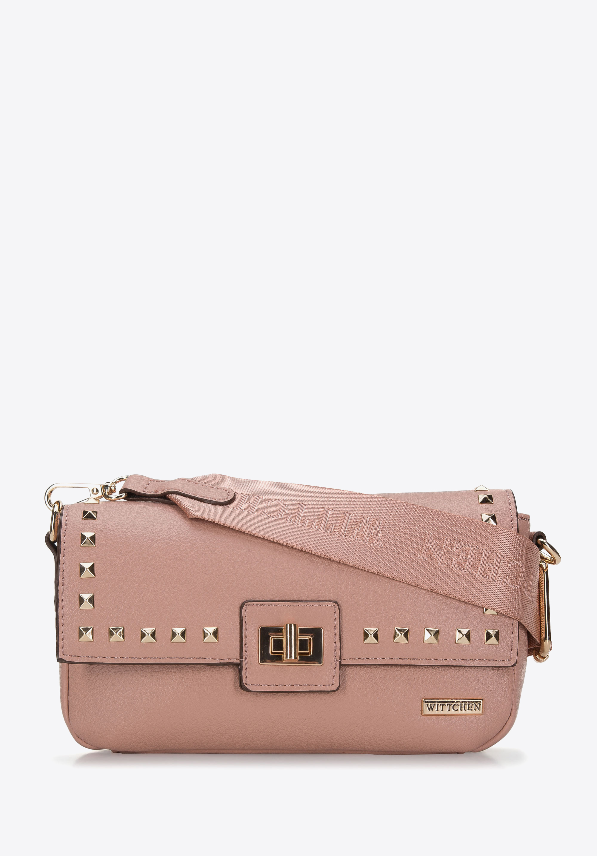 Damen-Umhängetasche mit genieteter Klappe, gedämpftes rosa, 94-4Y-510-P, Bild 1
