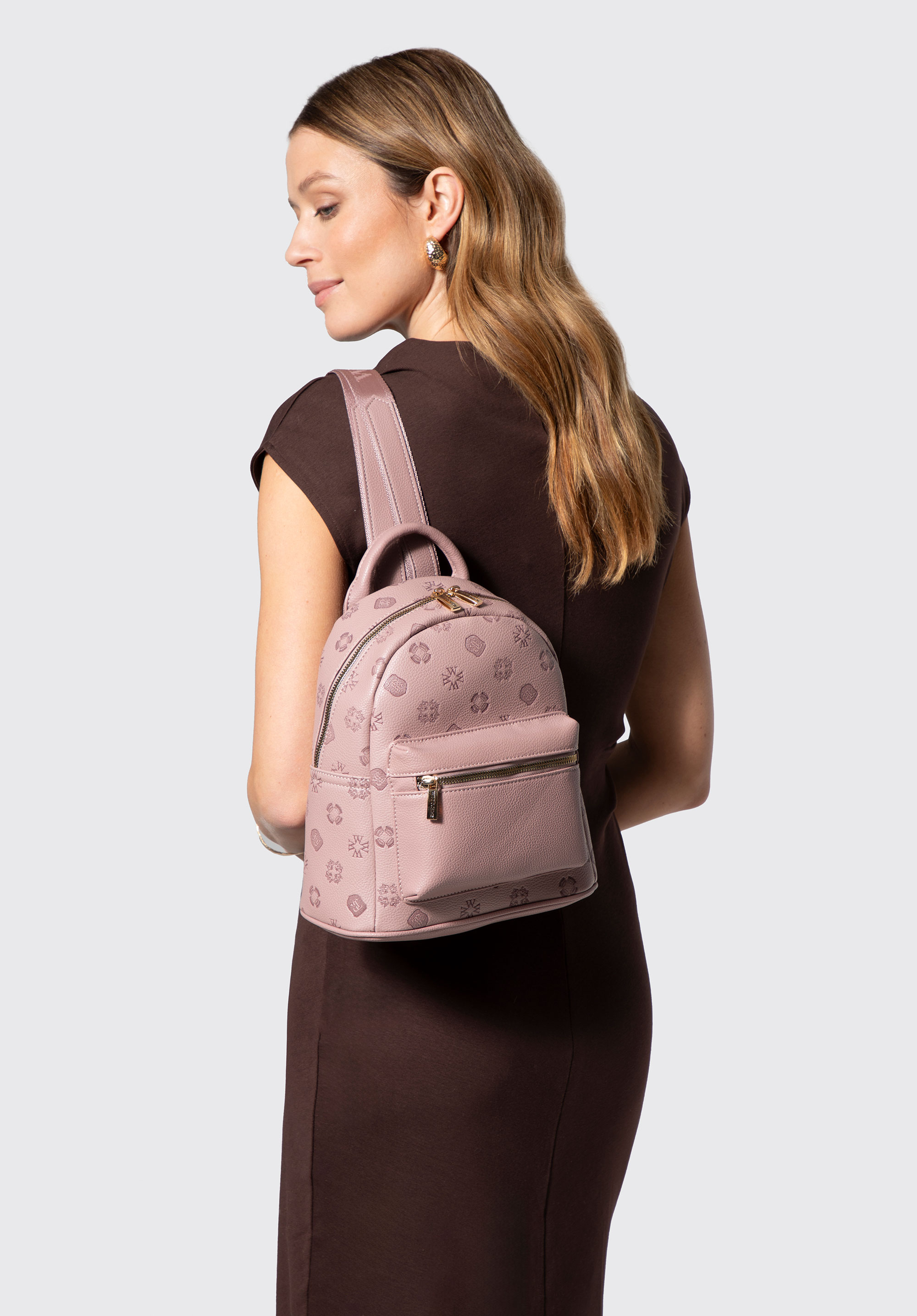 Damenrucksack aus Kunstleder mit Prägung, gedämpftes rosa, 101-4Y-P09-P, Bild 1