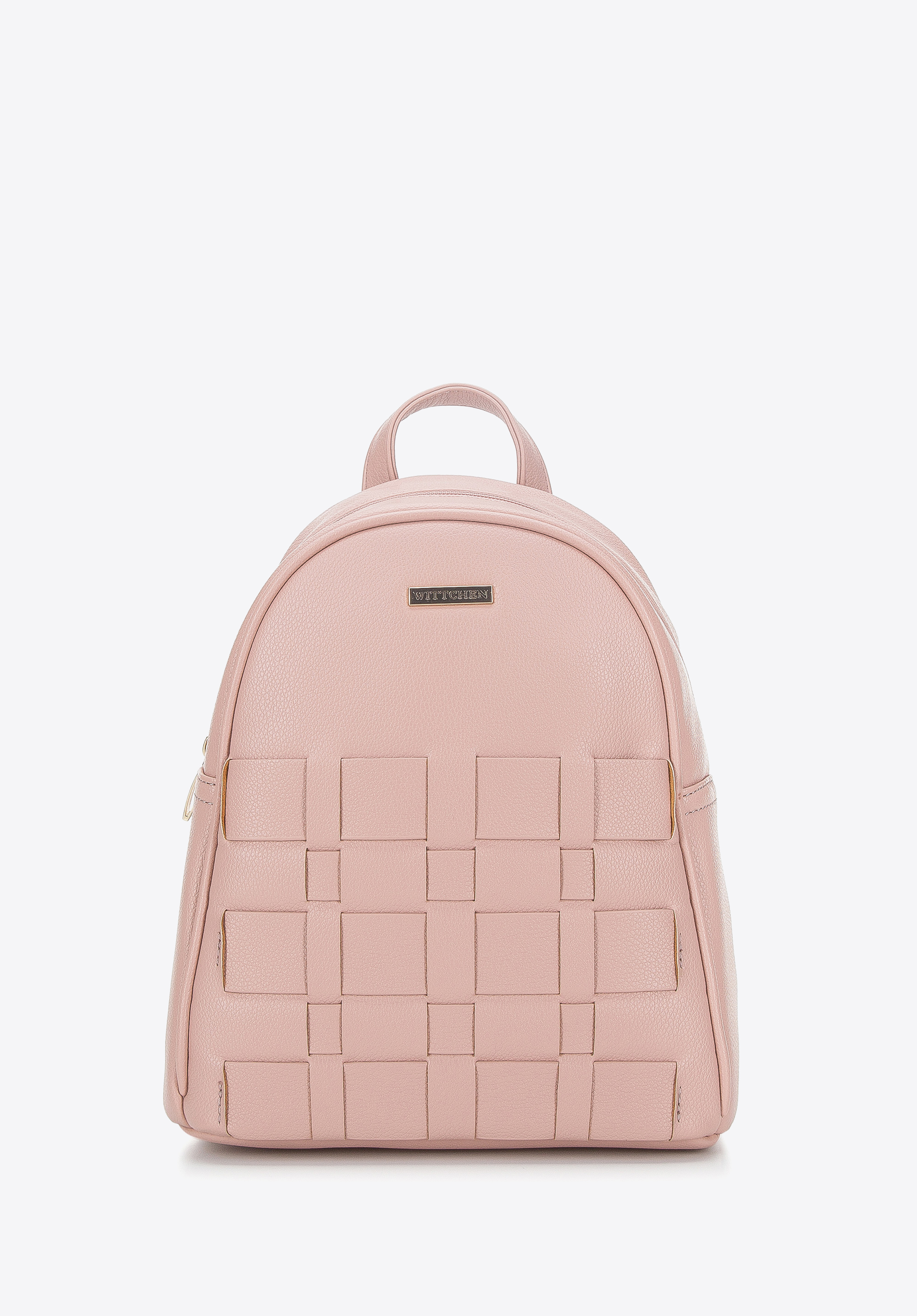 Damenrucksack aus Ökoleder mit Geflechtmuster, gedämpftes rosa, 94-4Y-408-P, Bild 1