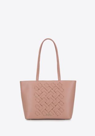 Geflochtene Shopper-Tasche für Damen, gedämpftes rosa, 94-4Y-607-P, Bild 1