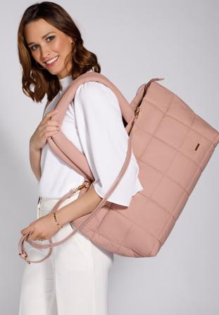 große gesteppte Shopper-Tasche, gedämpftes rosa, 91-4Y-305-P, Bild 1