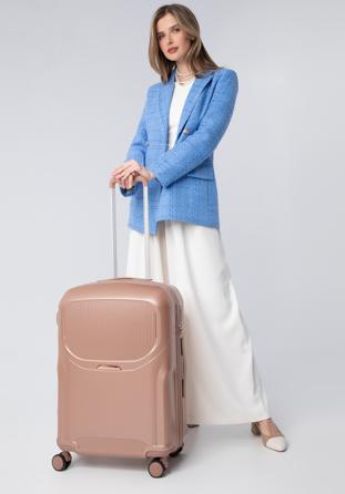 Großer Koffer aus Polycarbonat mit roségoldenem Reißverschluss