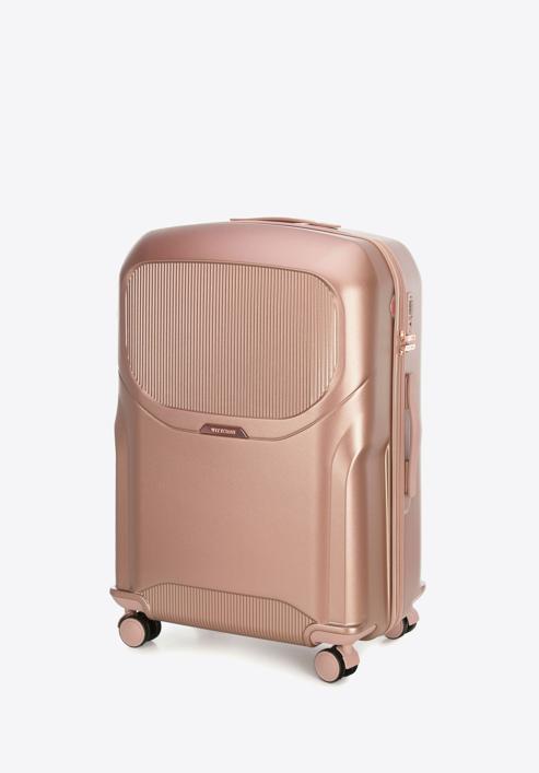 Großer Koffer aus Polycarbonat mit roségoldenem Reißverschluss, gedämpftes rosa, 56-3P-133-10, Bild 4