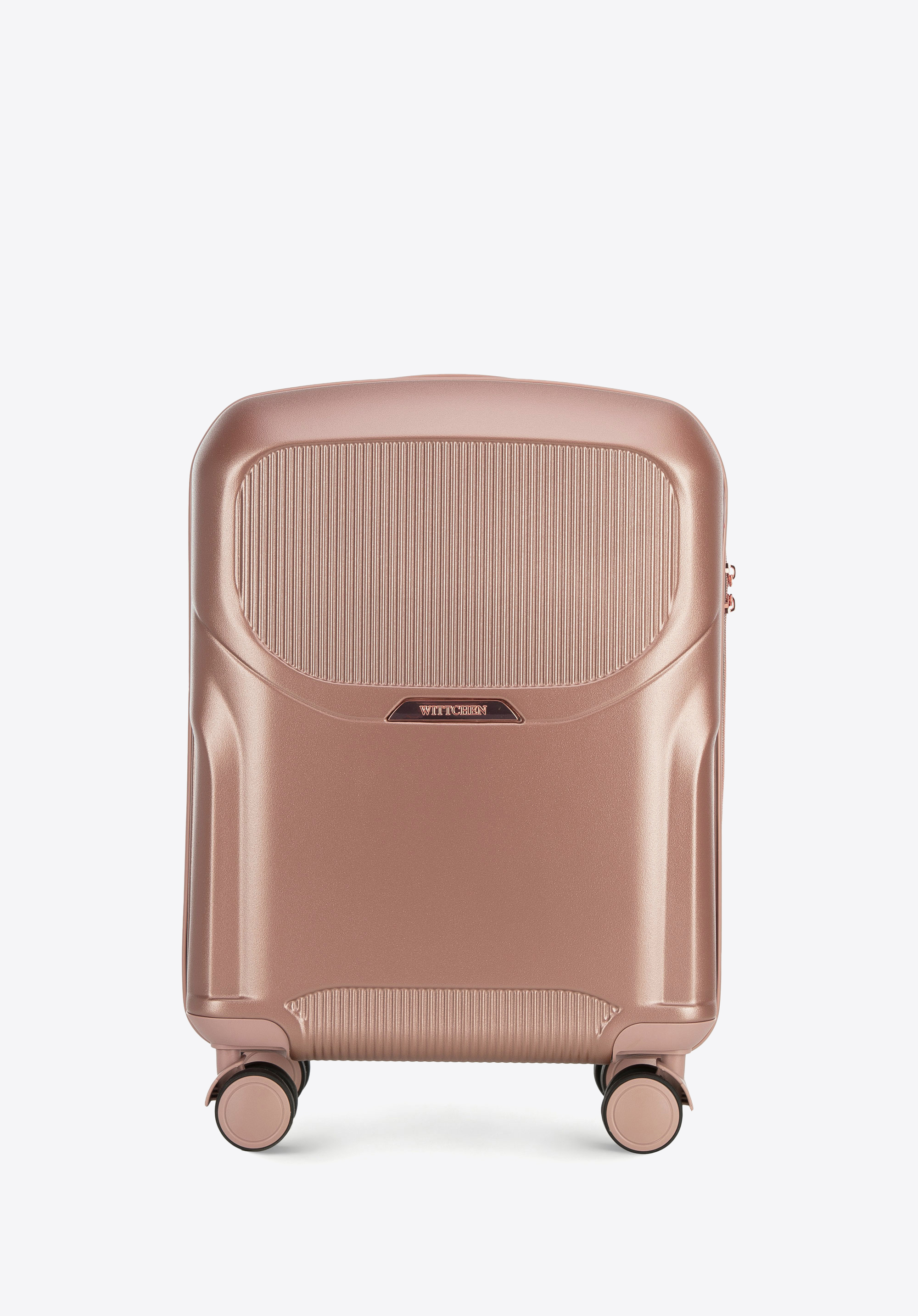 Kabinenkoffer aus Polycarbonat mit roségoldenem Reißverschluss