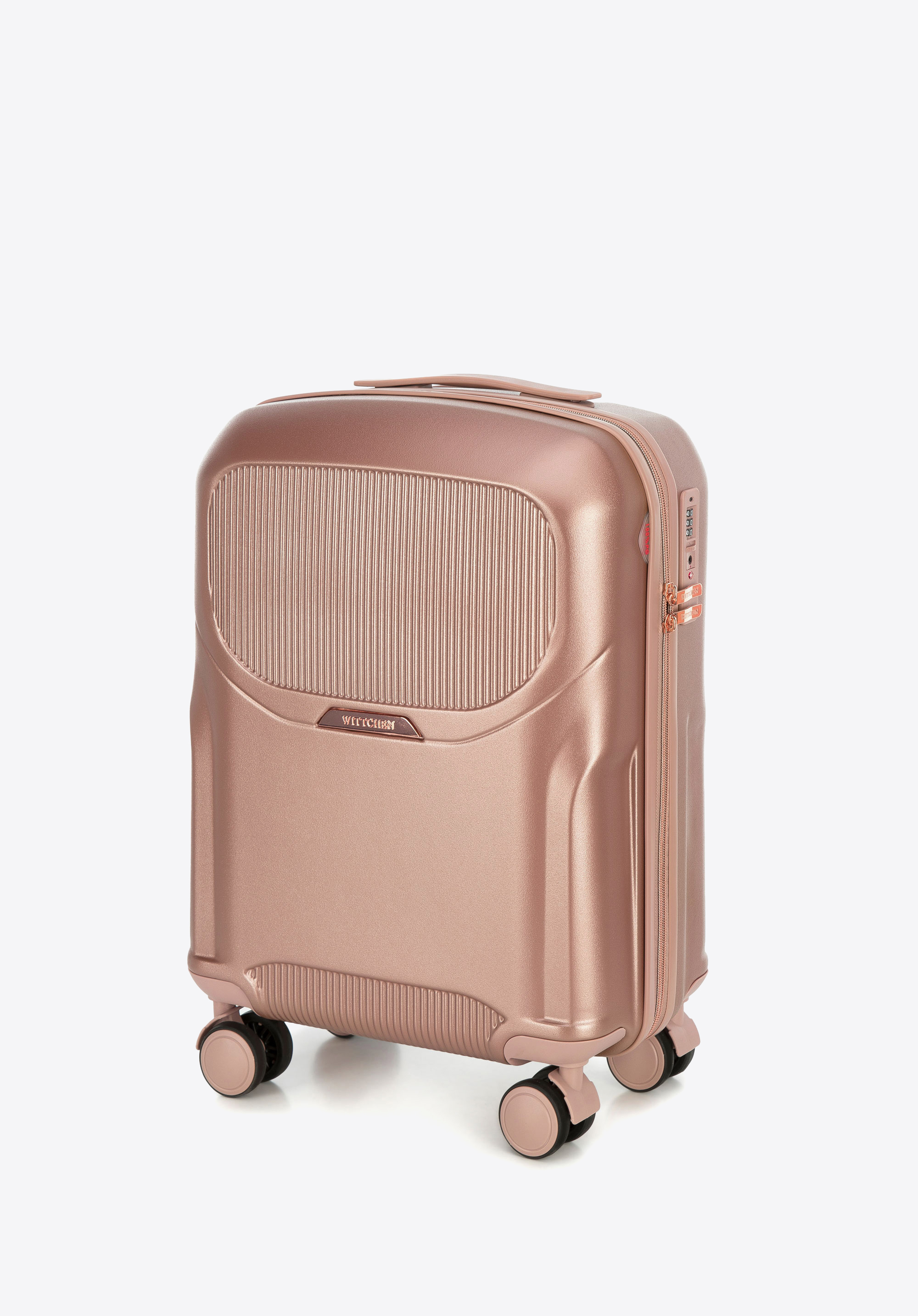 Kabinenkoffer aus Polycarbonat mit roségoldenem Reißverschluss, gedämpftes rosa, 56-3P-131-77, Bild 1