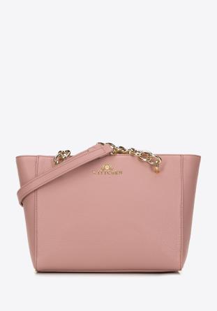 Kleine Shopper-Tasche aus Leder mit Kette, gedämpftes rosa, 98-4E-611-P, Bild 1