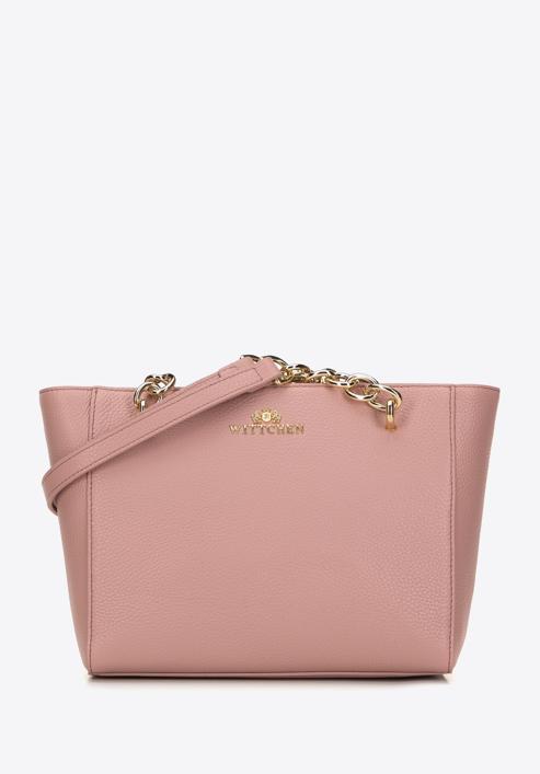 Kleine Shopper-Tasche aus Leder mit Kette, gedämpftes rosa, 98-4E-611-1S, Bild 1
