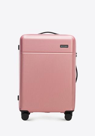 Mittelgroßer Koffer aus ABS-Material mit vertikalen Streifen, gedämpftes rosa, 56-3A-802-34, Bild 1