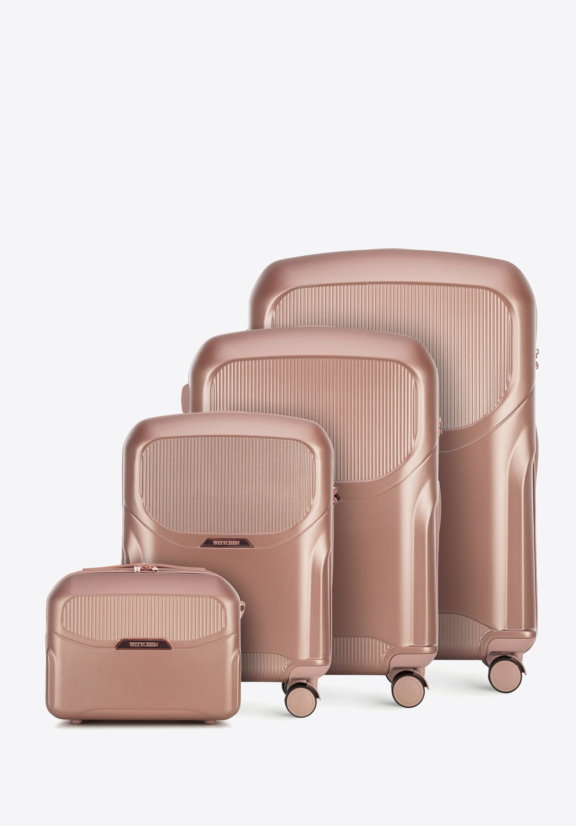 Kofferset aus Polycarbonat mit roségoldenem Reißverschluss