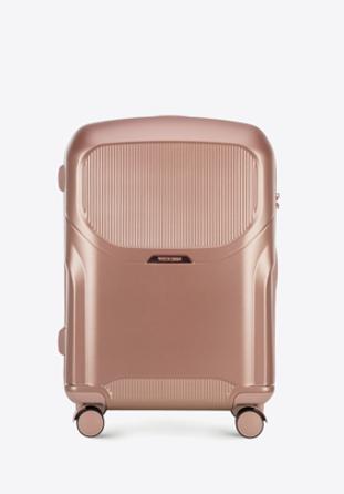 Mittelgroßer Koffer aus Polycarbonat mit roségoldenem Reißverschluss, gedämpftes rosa, 56-3P-132-77, Bild 1