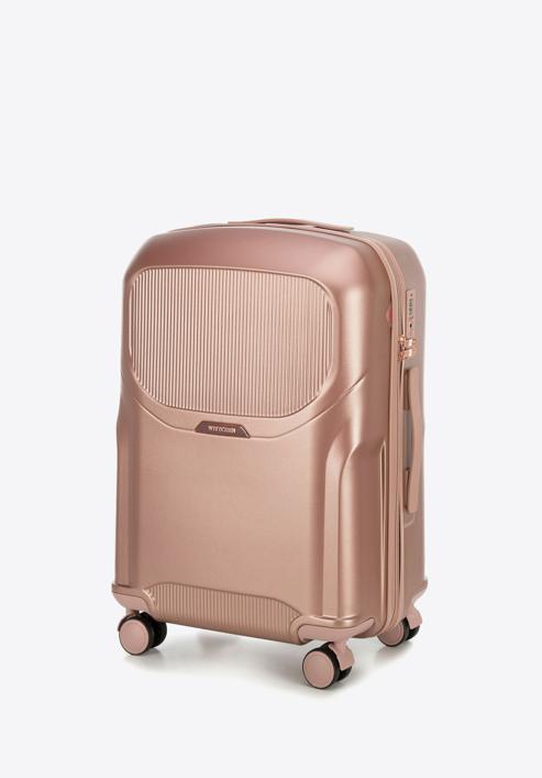 Mittelgroßer Koffer aus Polycarbonat mit roségoldenem Reißverschluss, gedämpftes rosa, 56-3P-132-10, Bild 4