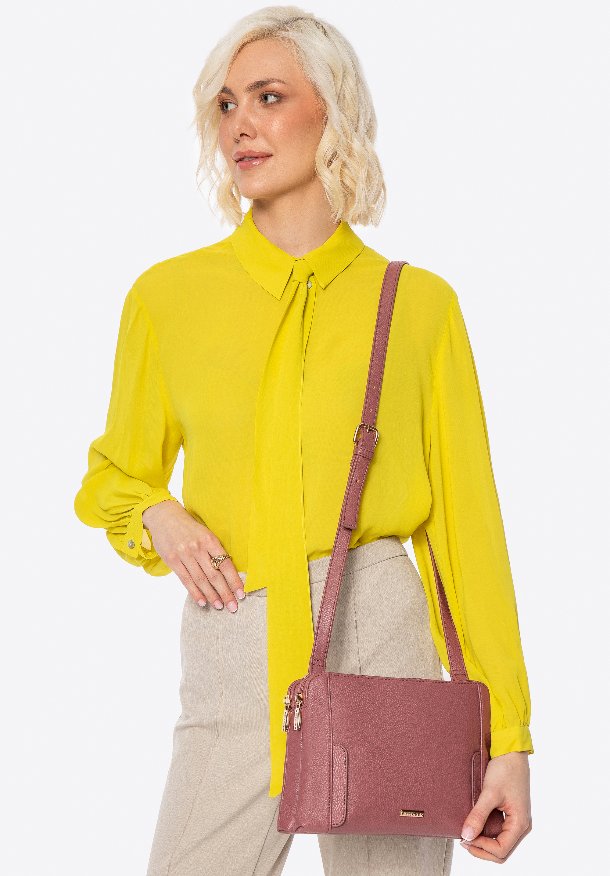 Umhängetasche mit zwei Fächern für Damen, gedämpftes rosa, 100-4Y-009-P, Bild 1