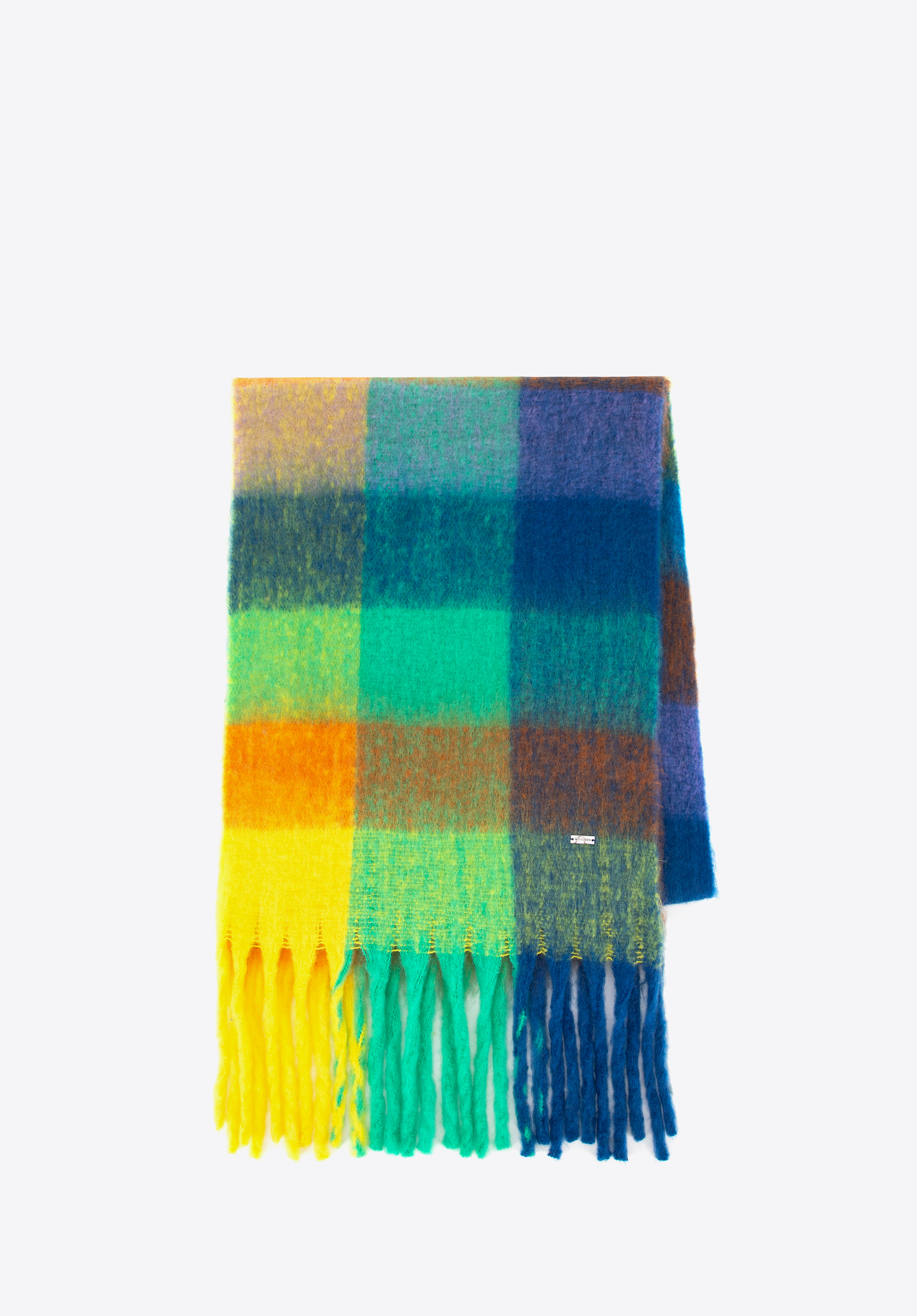 Damenschal im mehrfarbigen Karomuster, gelb-blau, 99-7-120-X2, Bild 1