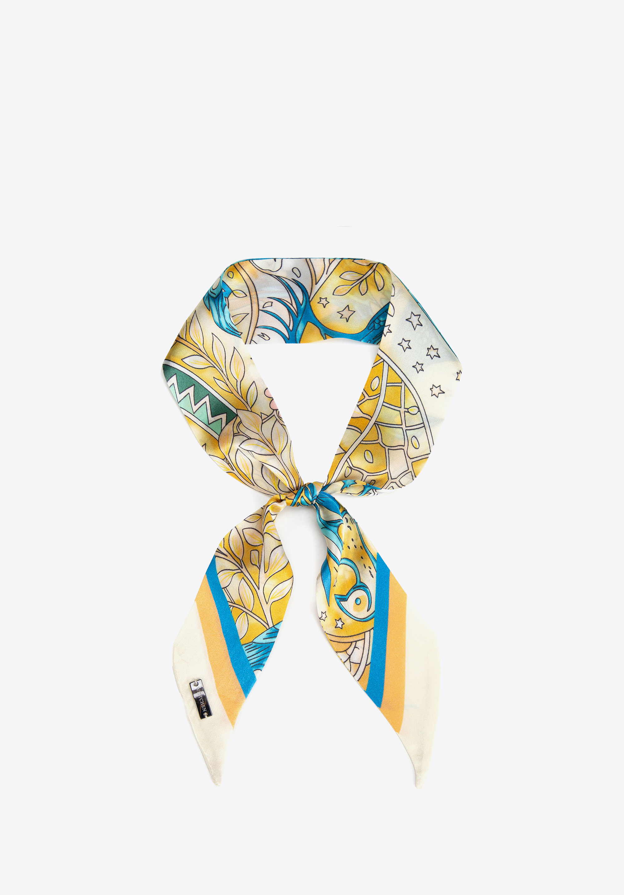 Seidentwilly-Schal für Damen mit naturinspiriertem Muster, gelb-blau, 103-7D-S03-X21, Bild 1