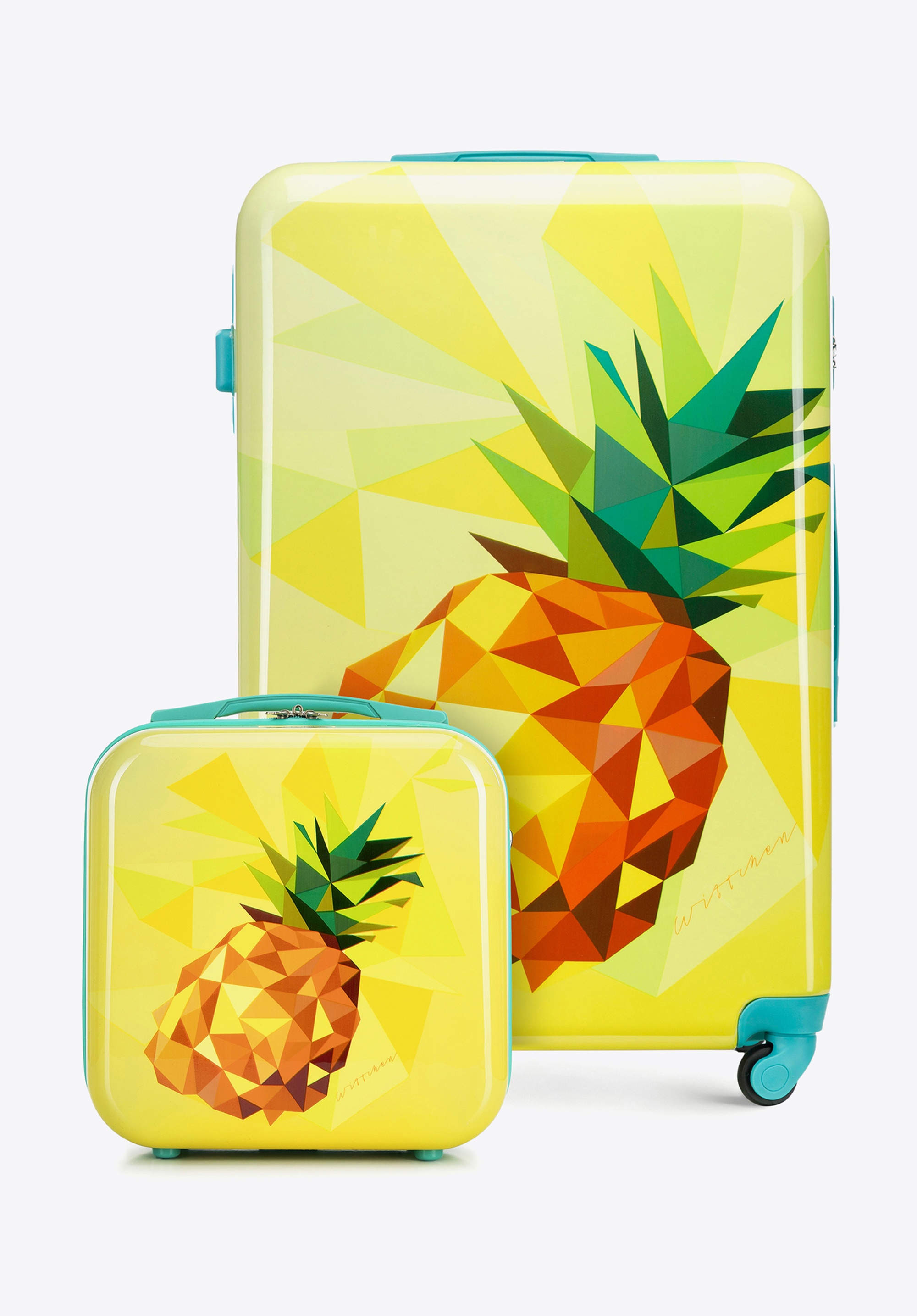 Großer ABS-Koffer und Kosmetikkoffer mit aufgedrucktem Muster, gelb, 56-3A-643-55K, Bild 1