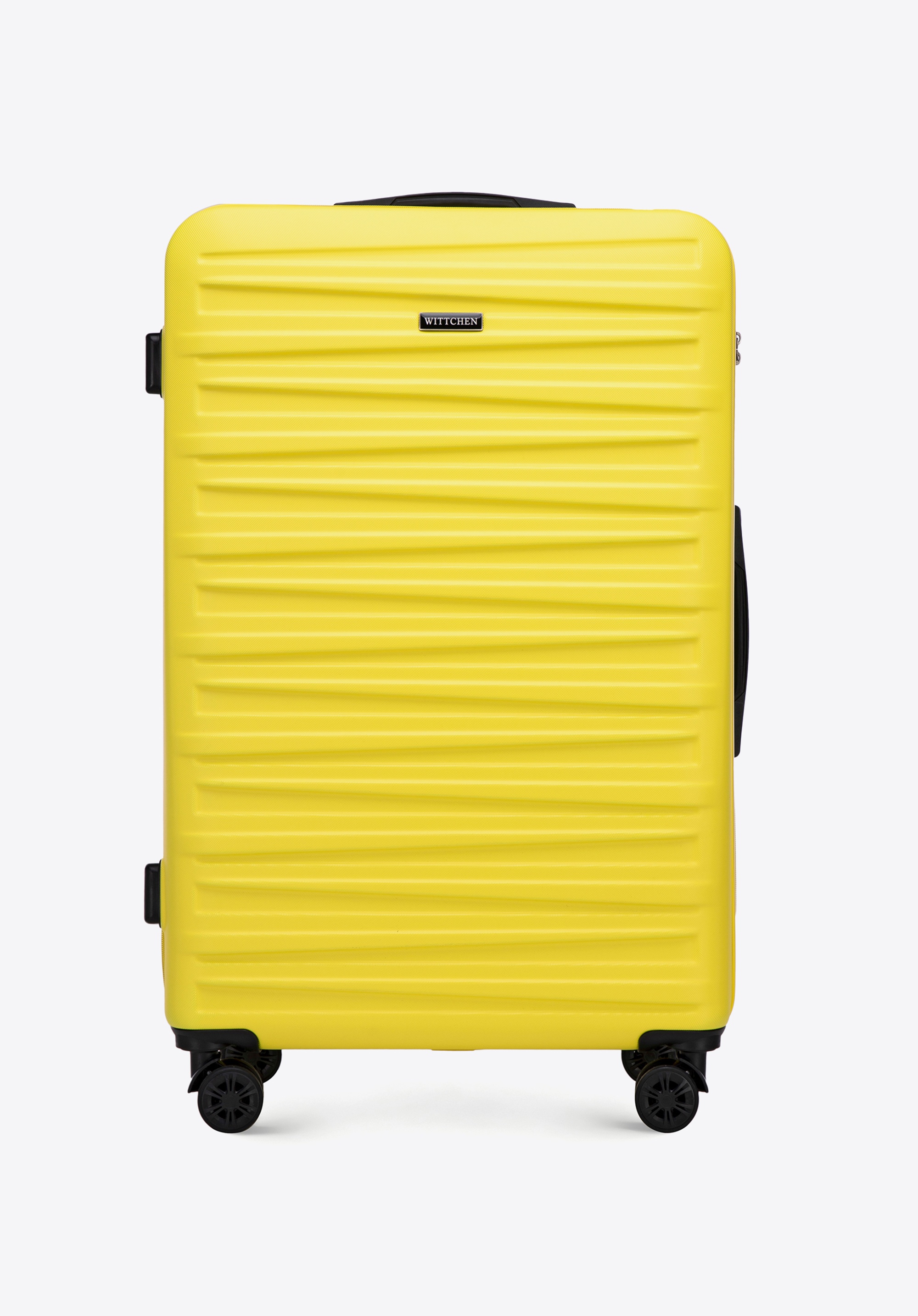 Großer ABS-Koffer mit horizontaler Prägung, gelb, 56-3A-003-50, Bild 1