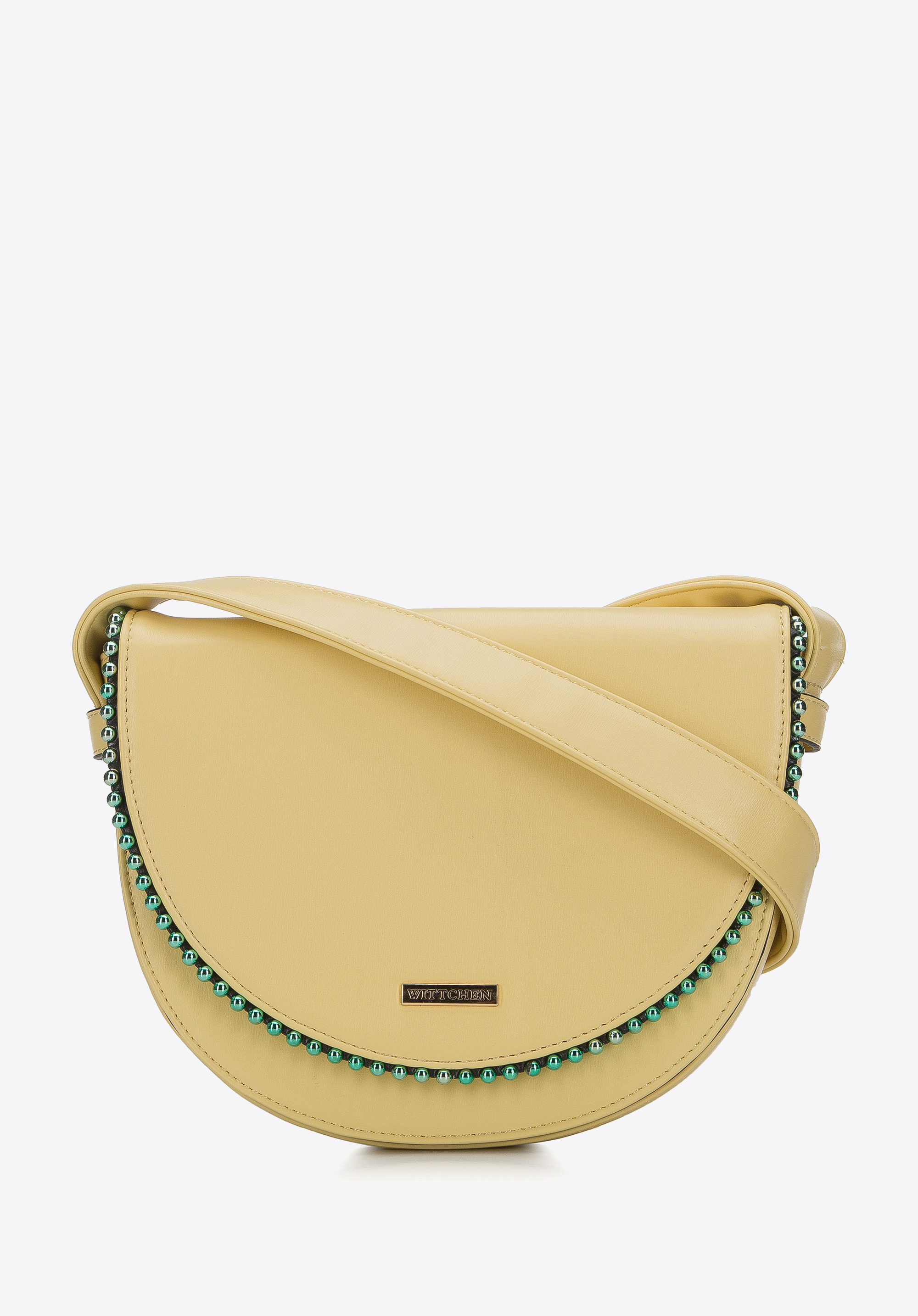 Halbrunde Damenhandtasche mit Perlen, gelb, 94-4Y-722-Y, Bild 1