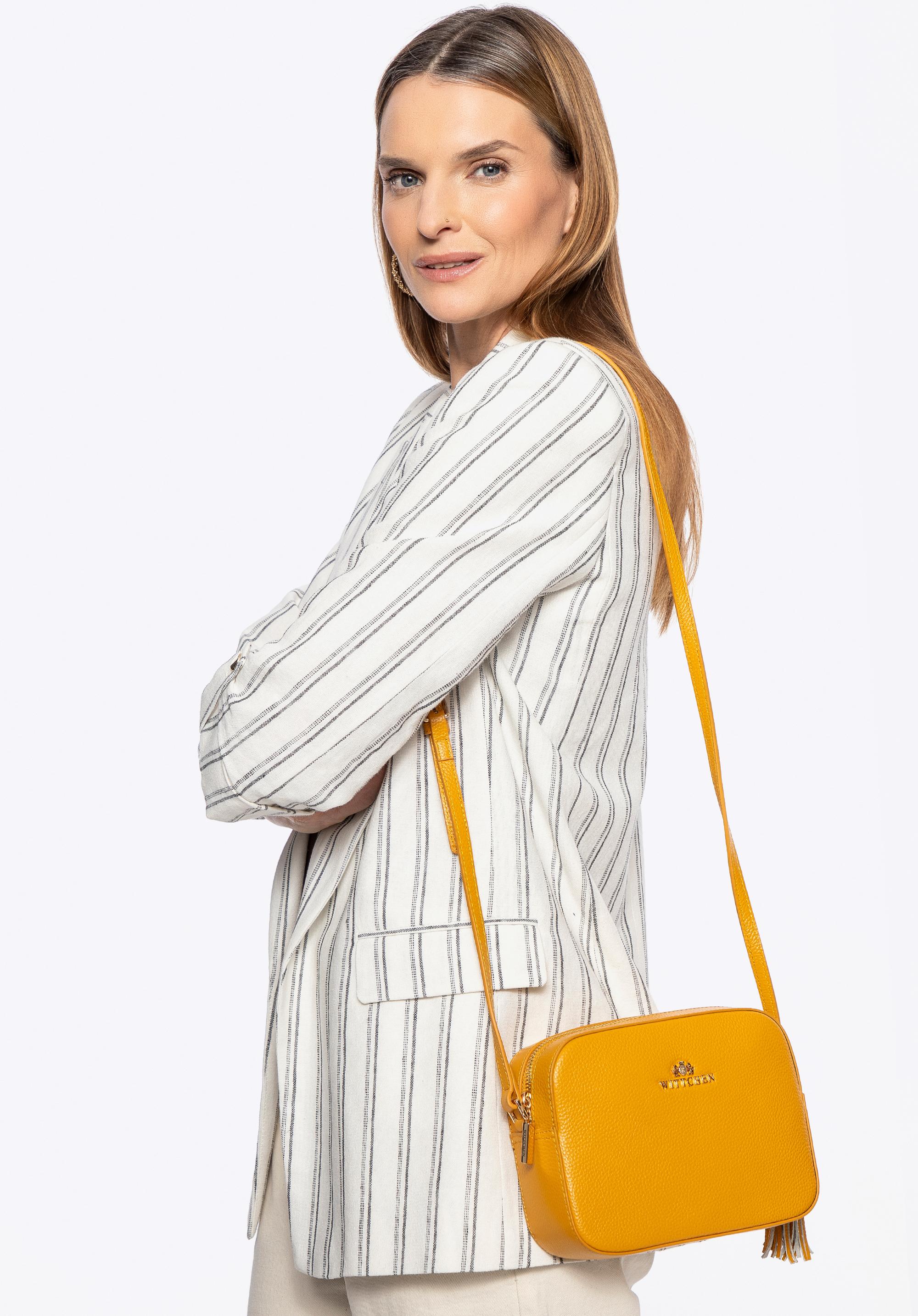 Kastenförmige Umhängetasche aus Leder, gelb, 29-4E-014-Y, Bild 1
