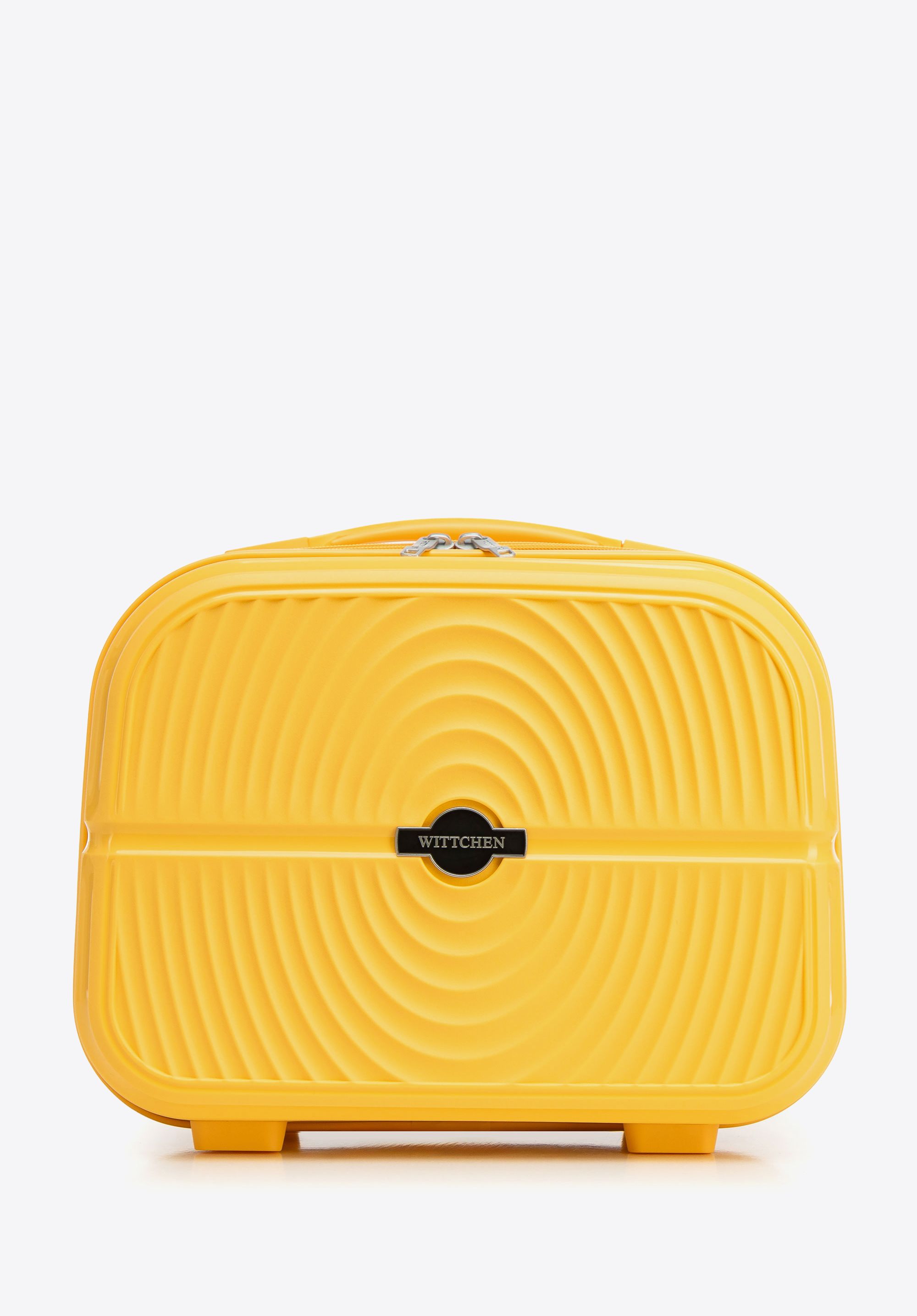 Kosmetikkoffer aus Polypropylen mit geprägtem Kreisdetail, gelb, 56-3T-304-50, Bild 1