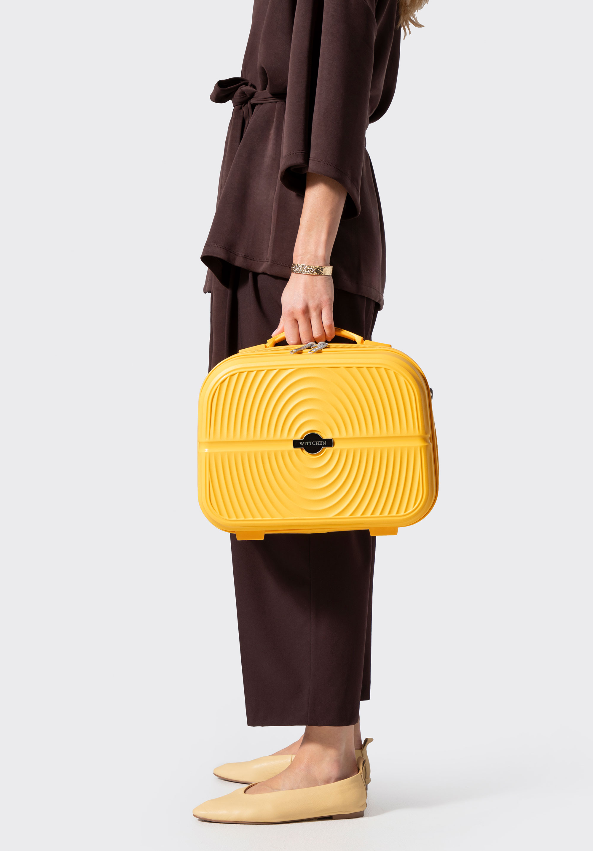 Kosmetikkoffer aus Polypropylen mit geprägtem Kreisdetail, gelb, 56-3T-304-50, Bild 1