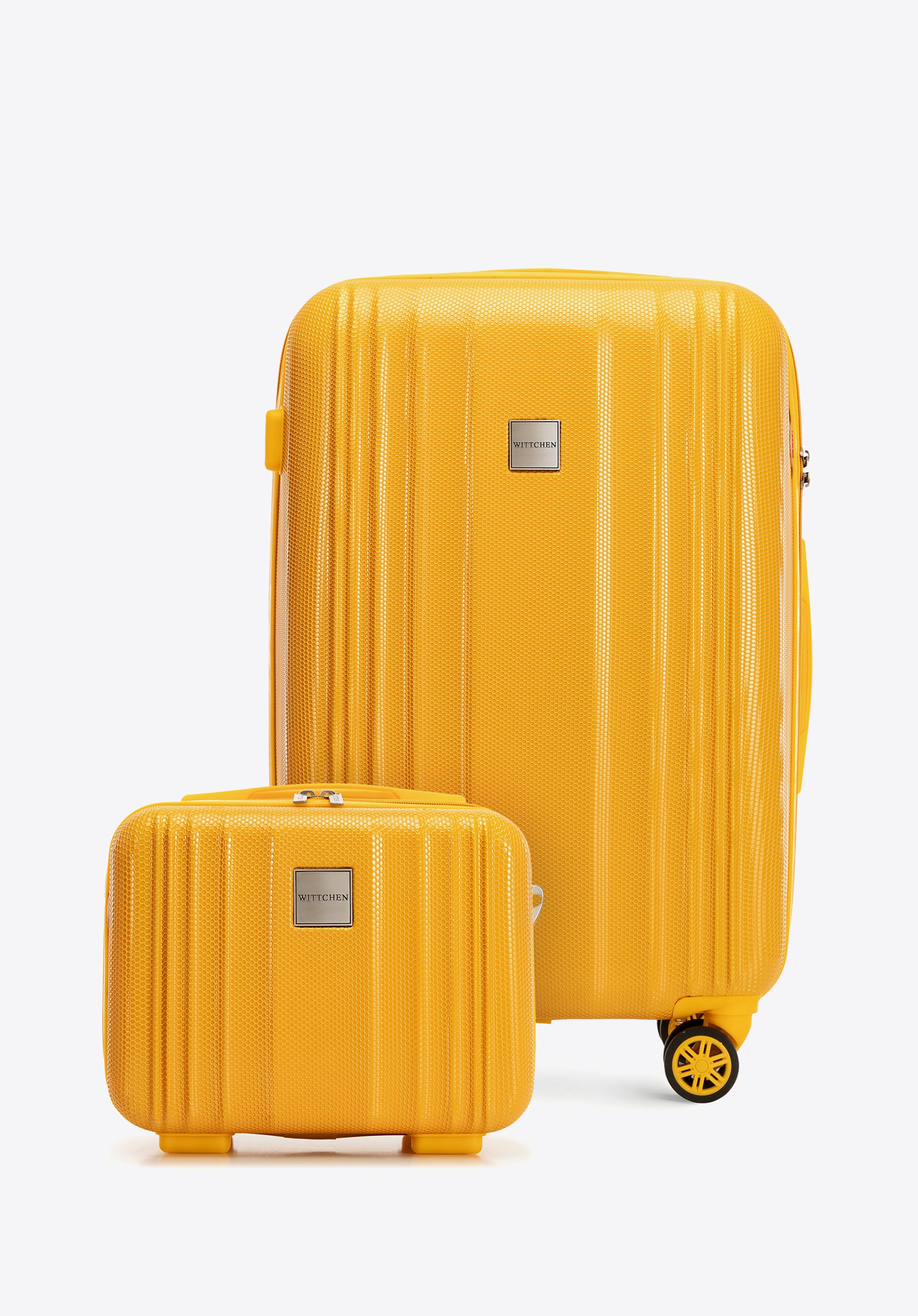 Mittelgroßer Koffer und Kosmetikkoffer aus geprägtem Polycarbonat, gelb, 56-3P-302-50K, Bild 1