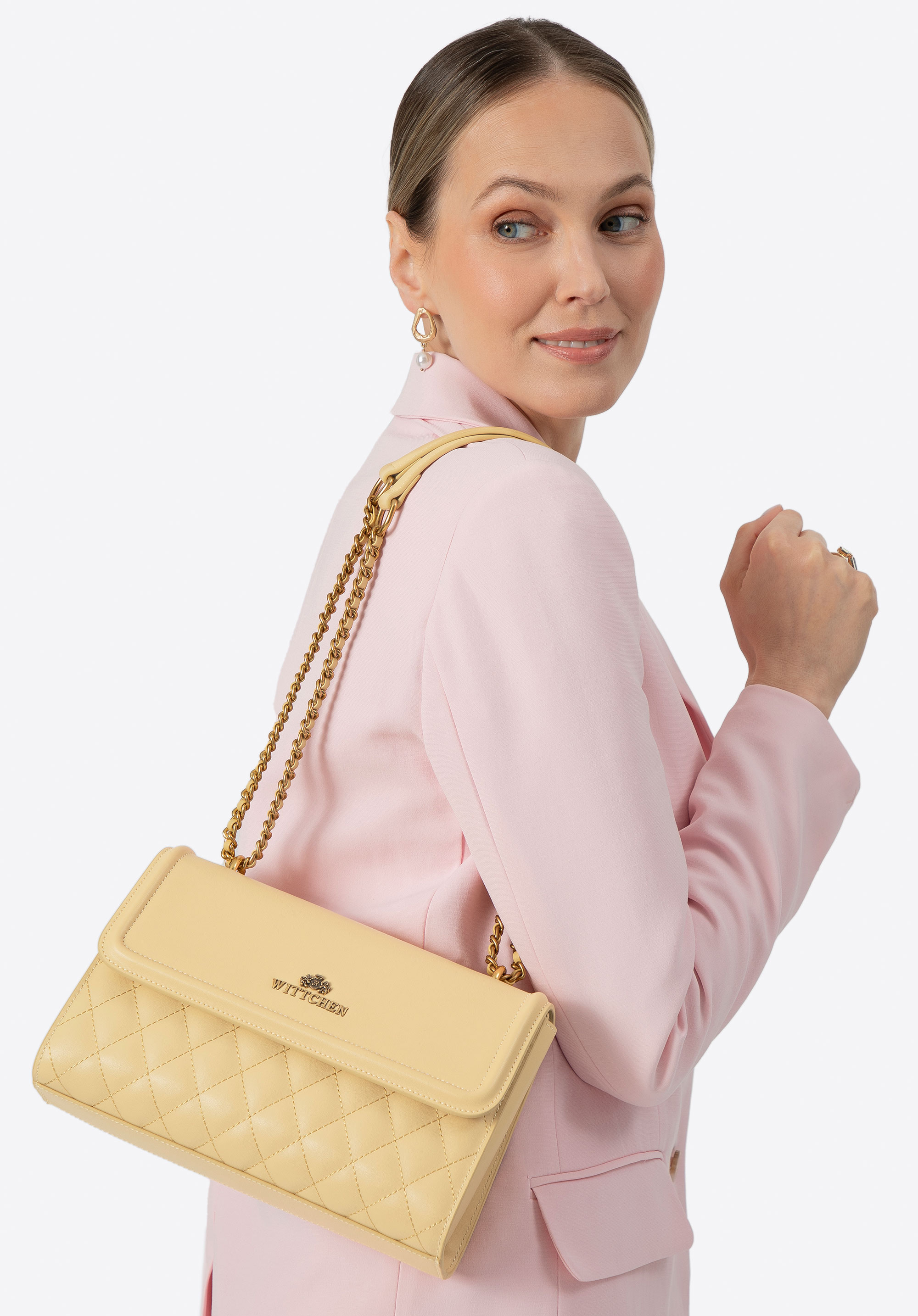 Umhängetasche aus Leder für Damen, gelb, 100-4E-205-Y, Bild 1