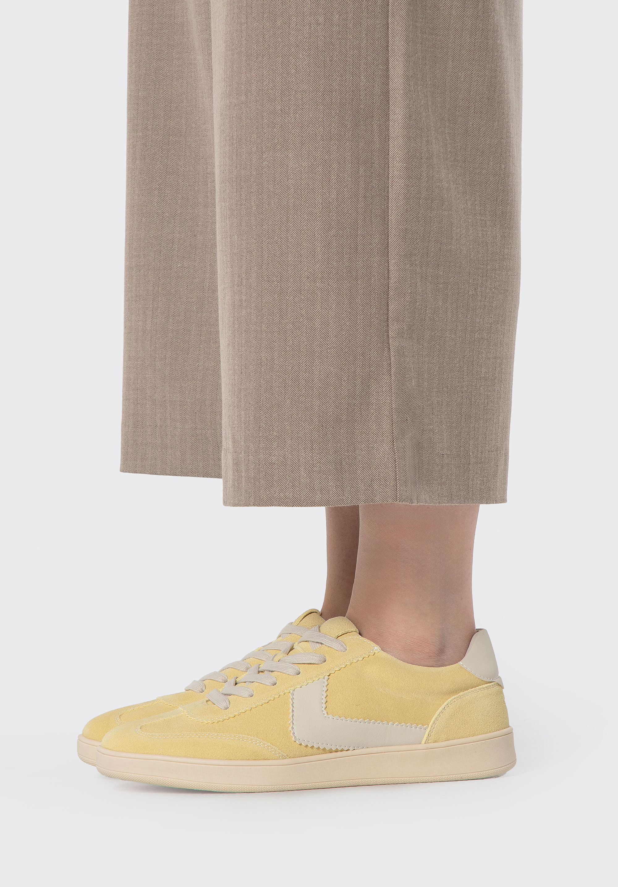 Wildleder-Sneakers mit Öko-Leder-Einsätzen, gelb - weiß, 100-D-351-Y-37, Bild 1