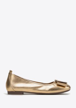 Ballerinas aus weichem Leder mit geometrischem Schnalle, gold, 98-D-957-G-37, Bild 1