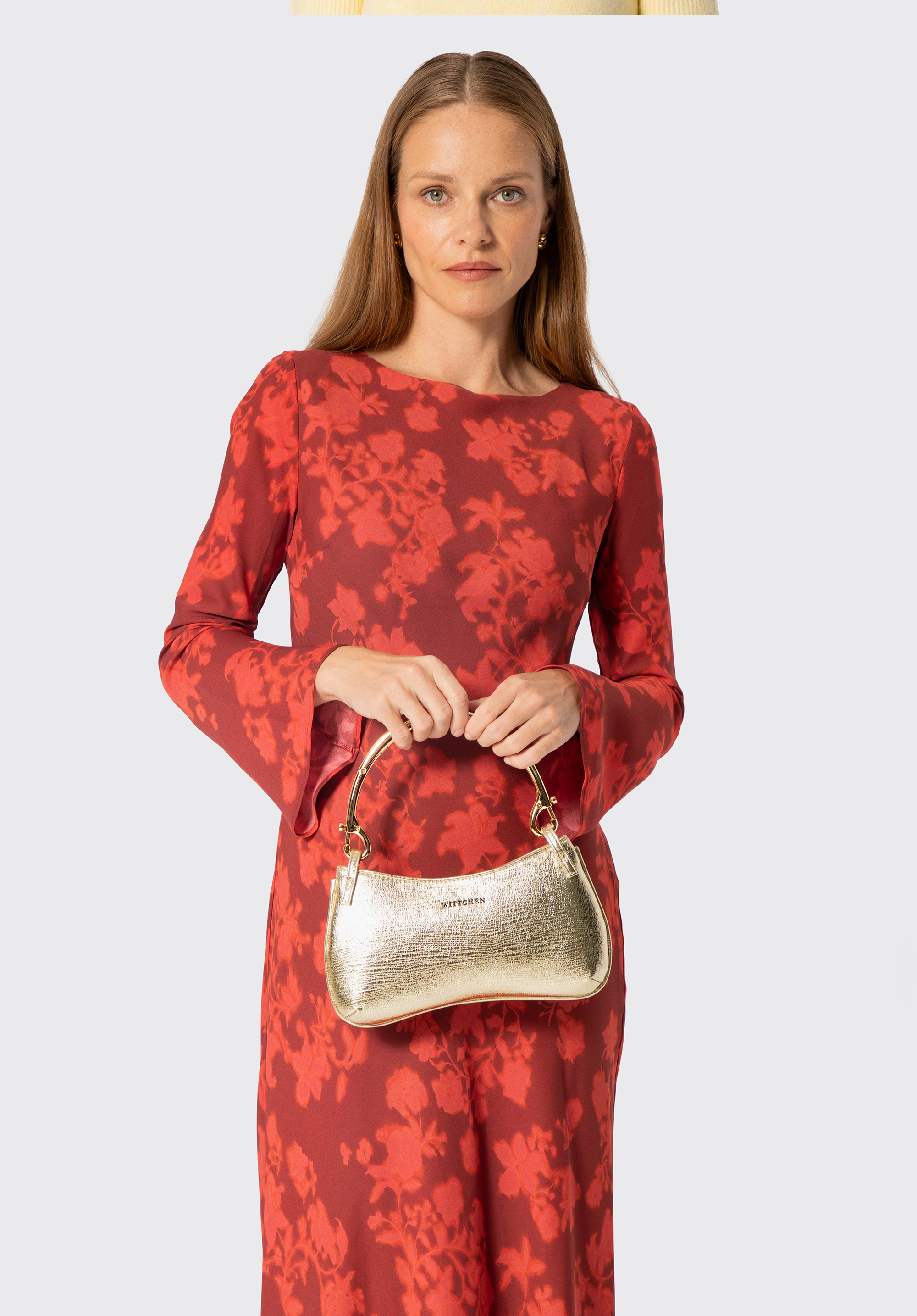 Damen-Baguette-Tasche mit dekorativem Henkel, gold, 104-4Y-501-G, Bild 1