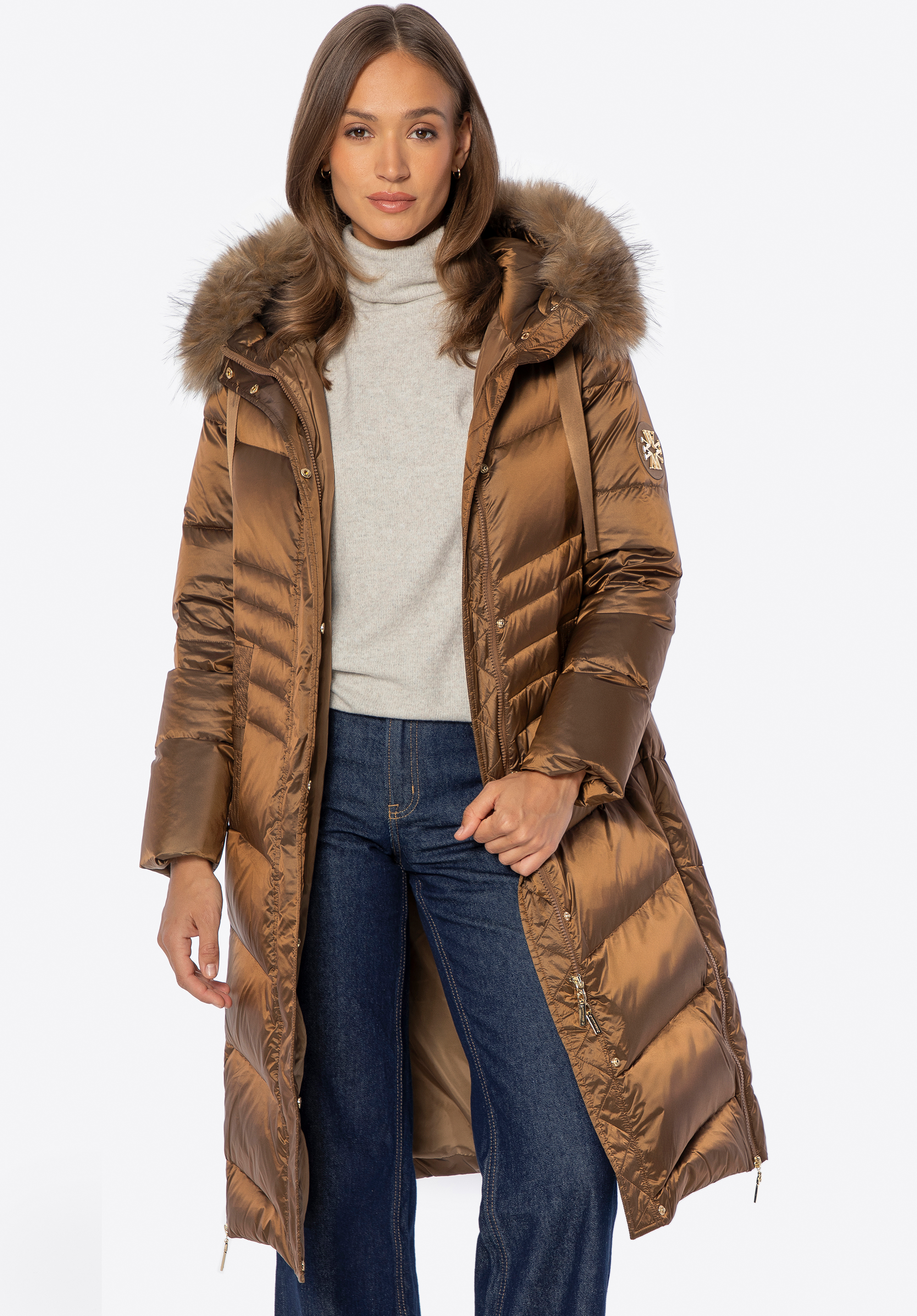 Daunengefüllter Nylonmantel für Damen, gold, 101-9D-401-G-XL, Bild 1